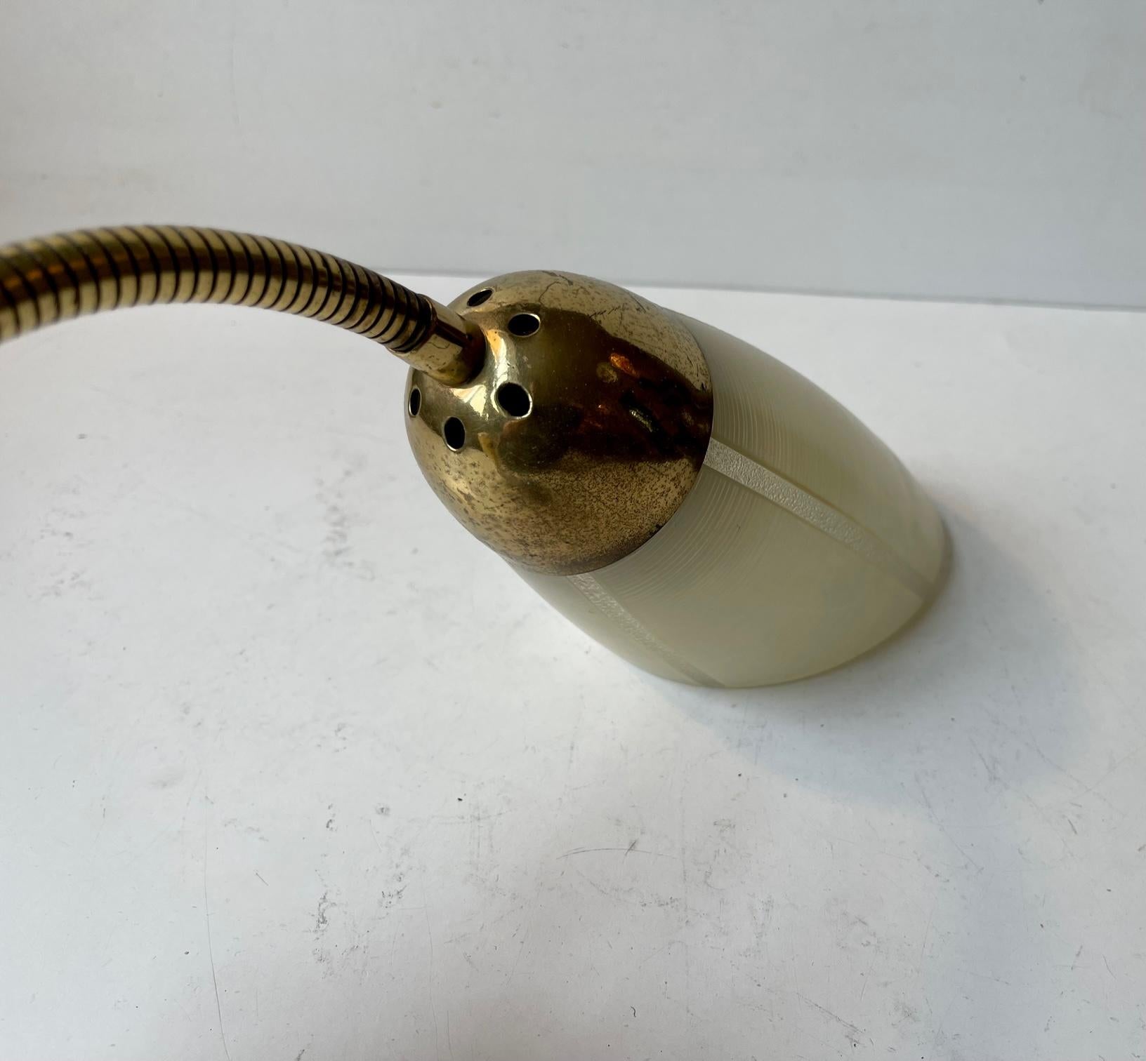 Mid-Century Modern Scandinavian Modern Wall Sconce in Brass and Striped Glass, 1950s For Sale