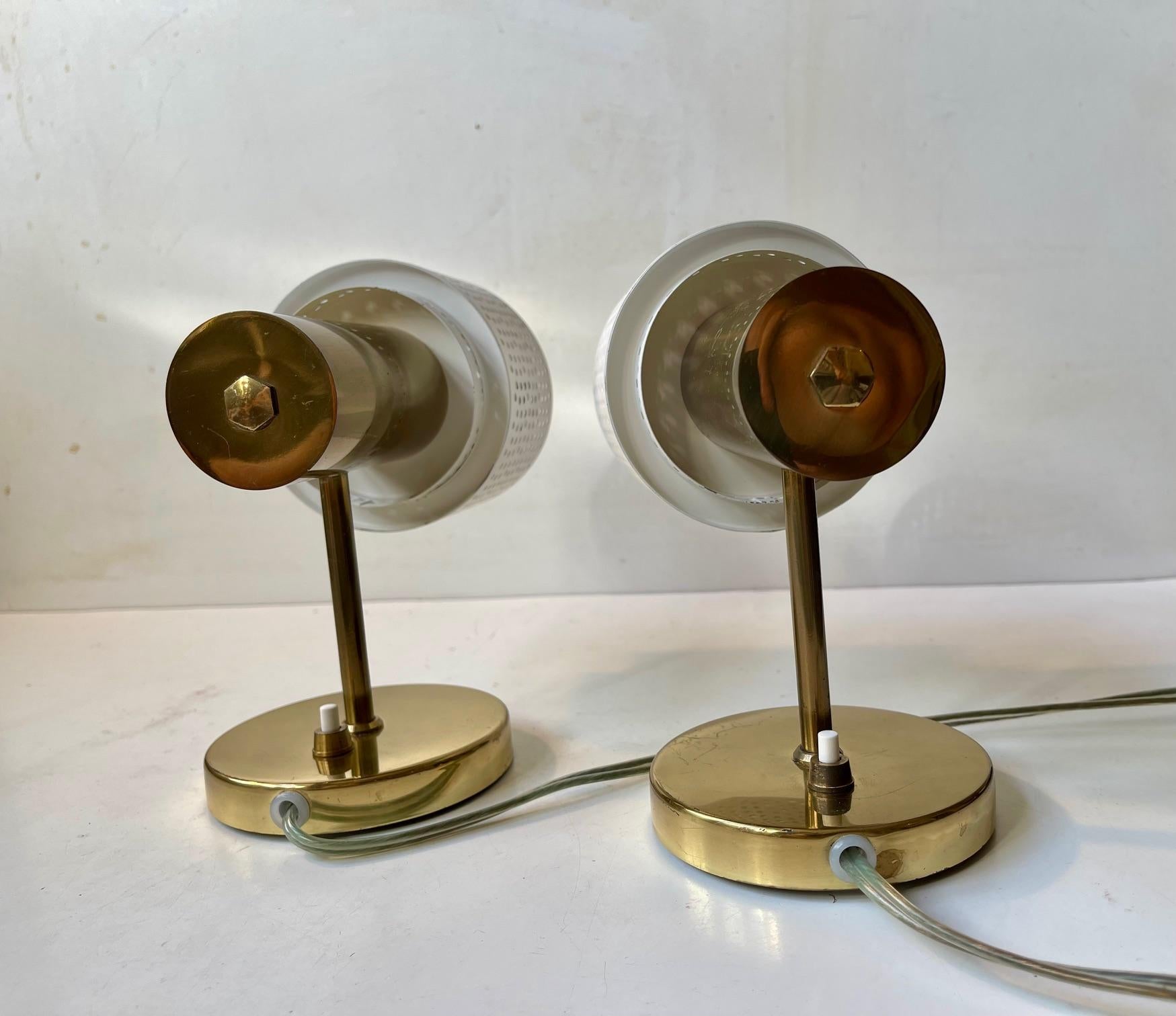 Scandinavian Modern Wall Sconces in Brass & White Pierced Metal, 1970s For Sale 4