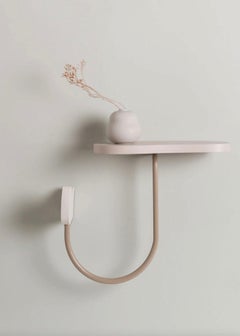 Scandinavian Modern Wall Shelf 'Joy', Wood-Metal, Nougat-Powder