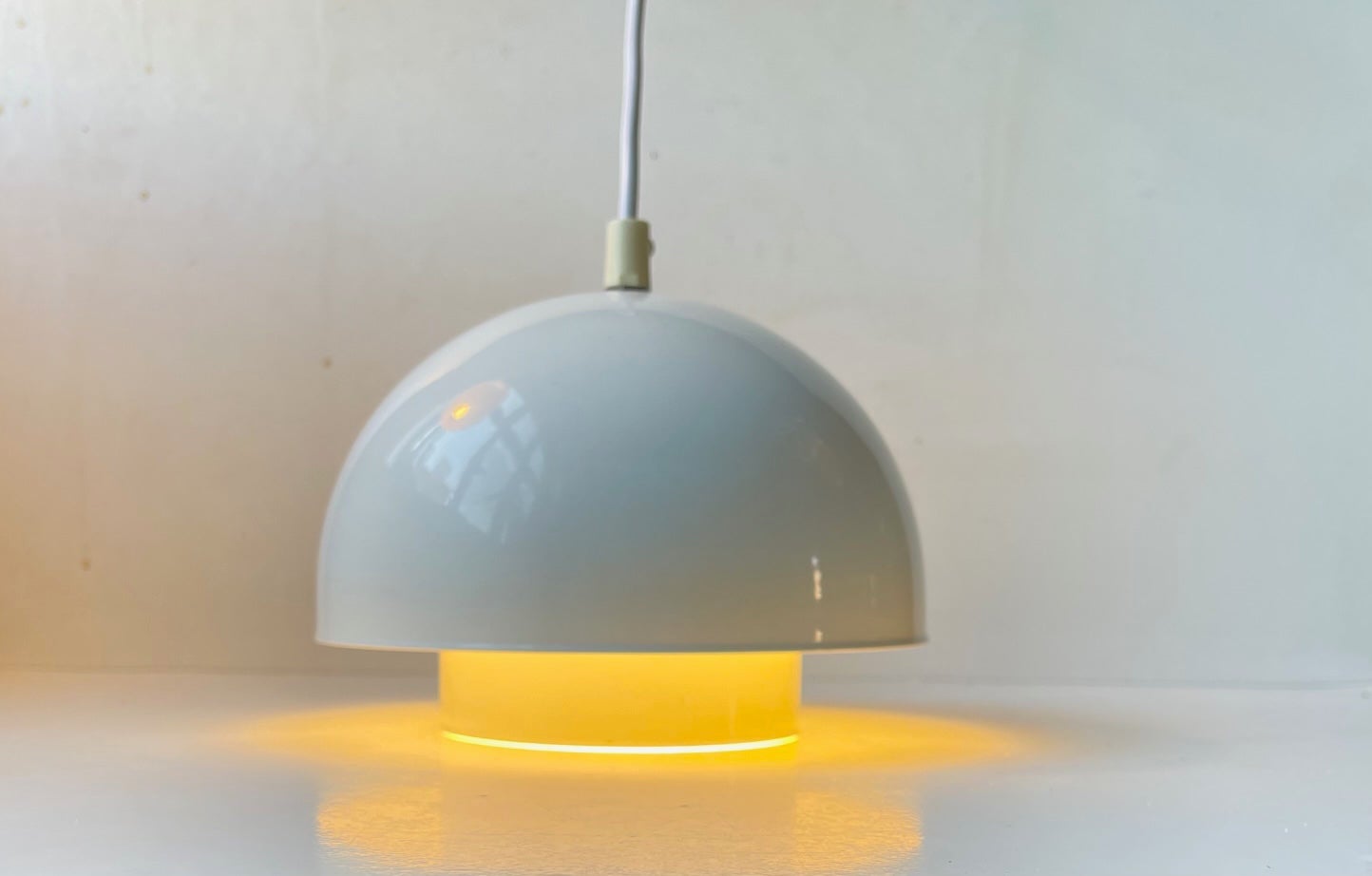NOS - New old stock/never installed nor used mushroom ceiling light from Fog & Morup. Its made from white enameled steel. Measurements: diameter: 20 cm, height: 17 cm.