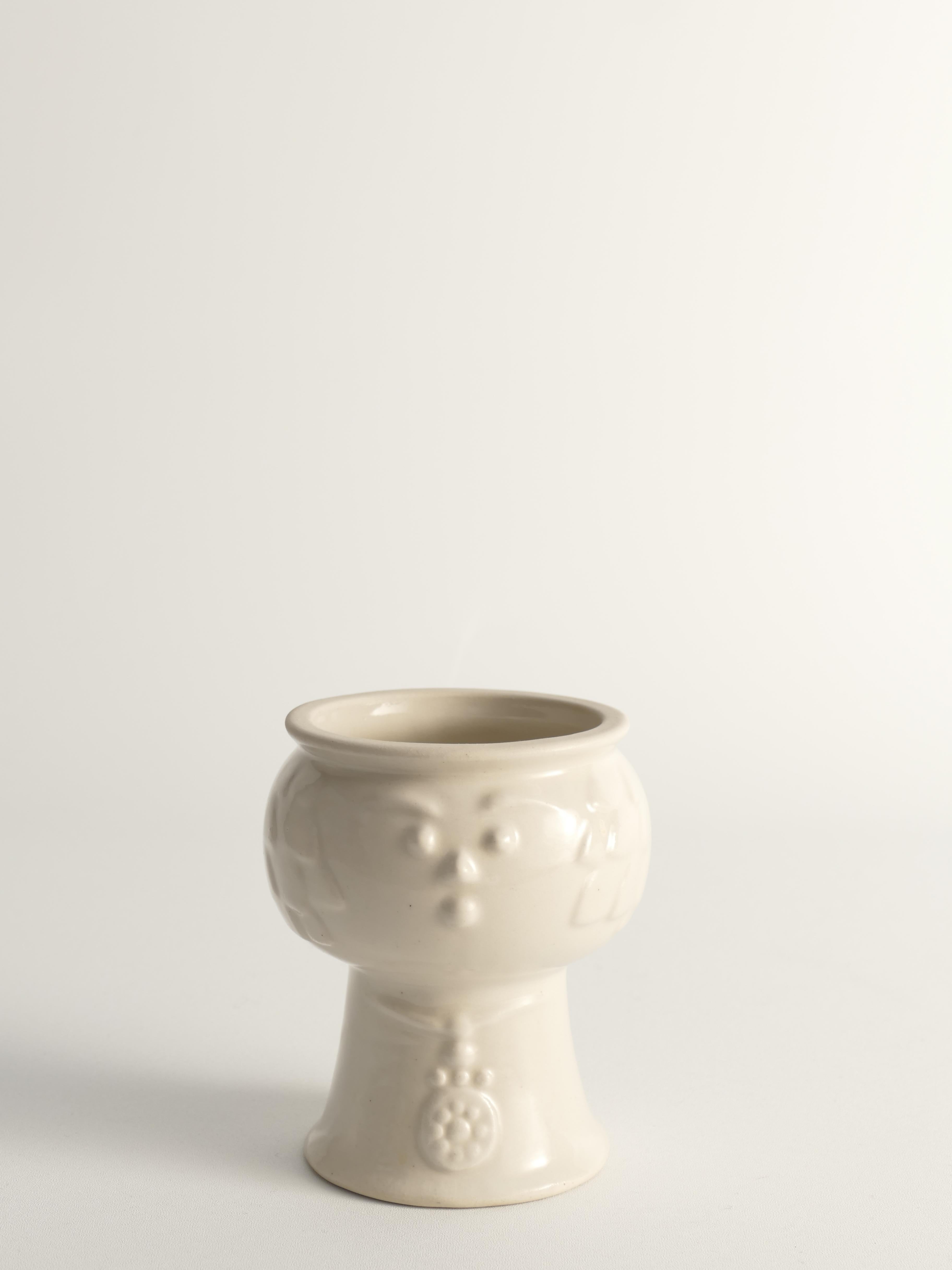 Glazed Scandinavian Modern White Porcelaine Face Vase by  Ancher Iversen, aida, Denmark For Sale