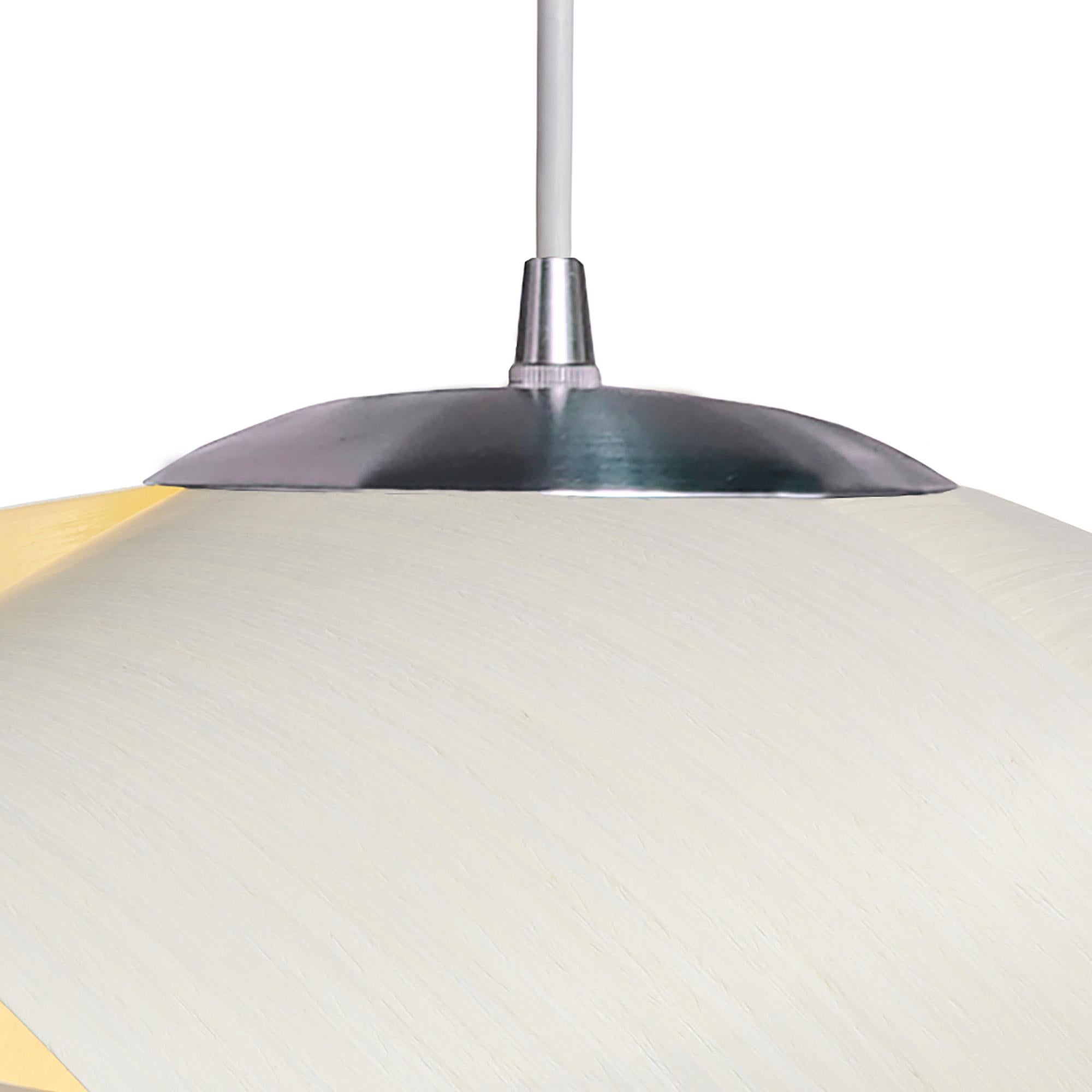 PETAL, featuring brushed steel hardware, is a contemporary Mid-Century Modern light fixture. A Danish Modern piece with wood veneer and a brushed steel accent. This is a minimalist luxury pendant design which can be exhibited in conference rooms,