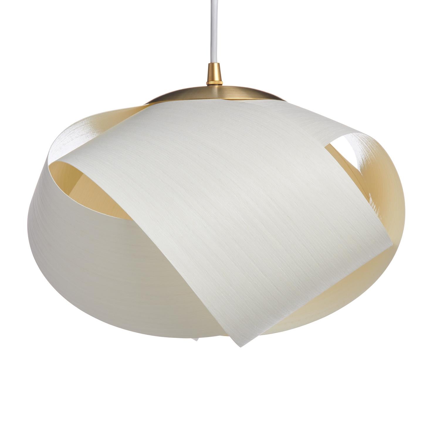 Contemporary Scandinavian Design White Eco Wood Pendant with Brushed Brass