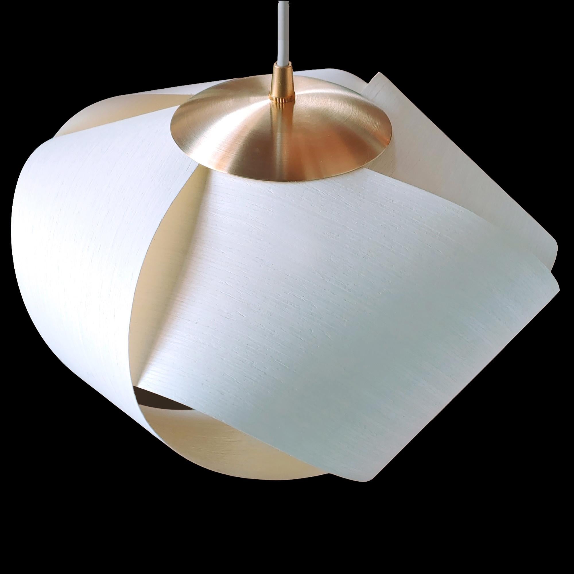 Scandinavian Design White Eco Wood Pendant with Brushed Brass For Sale ...