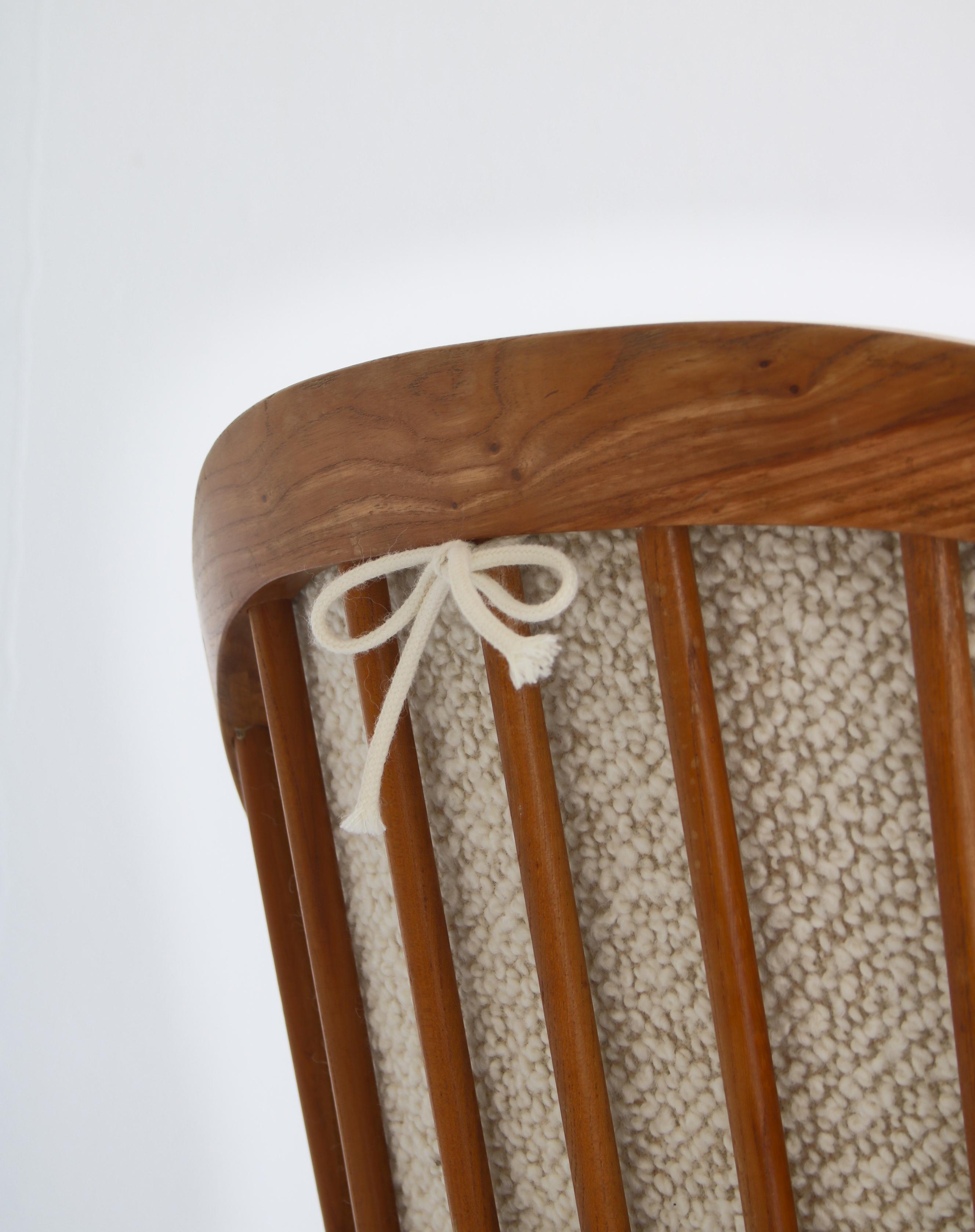 Scandinavian Modern Windsor Chair in Patinated Ash and White Boucle 6