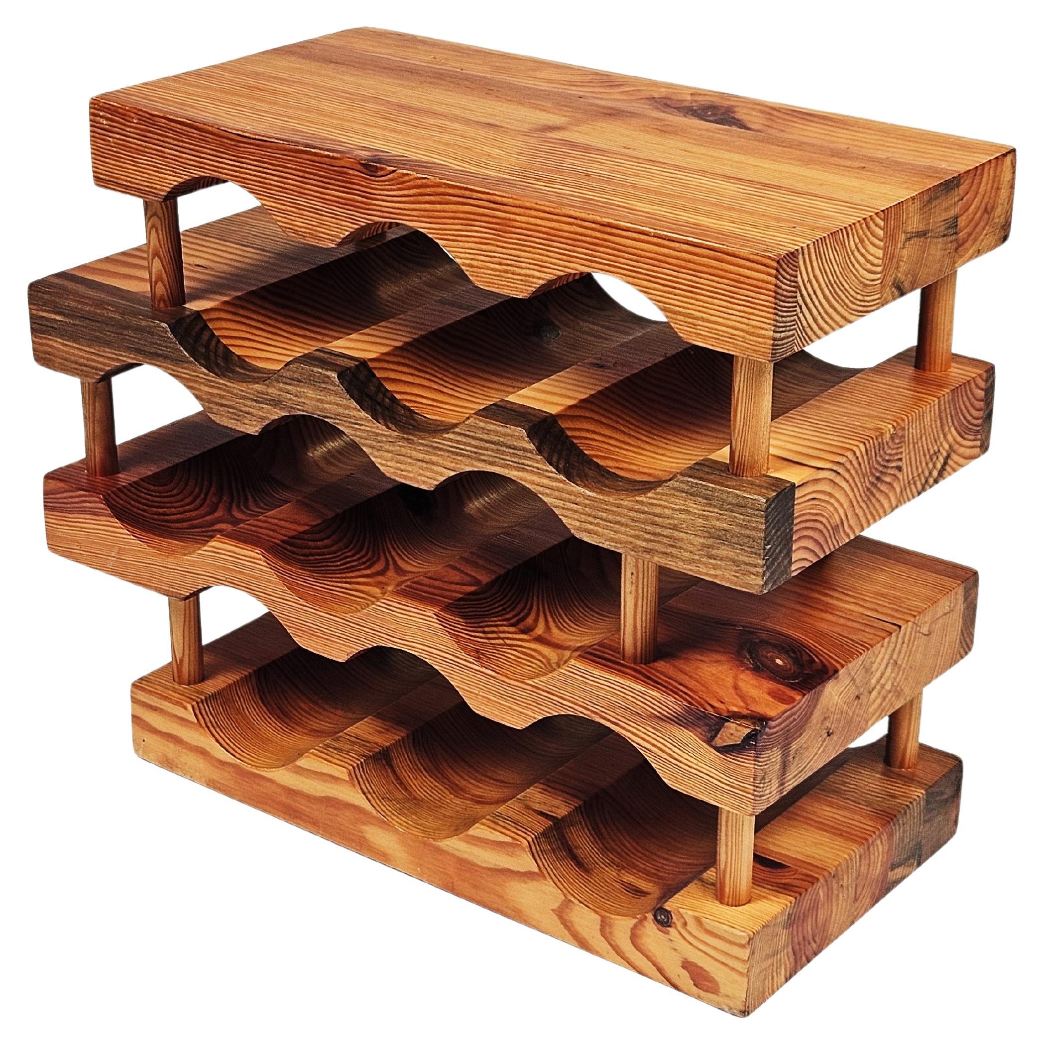 Scandinavian modern wine rack in solid pine by Stig Johnsson, Sweden, 1970s For Sale