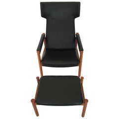 Scandinavian Modern Wing Chair and Ottoman by Soren Hansen for Fritz Hansen 1963