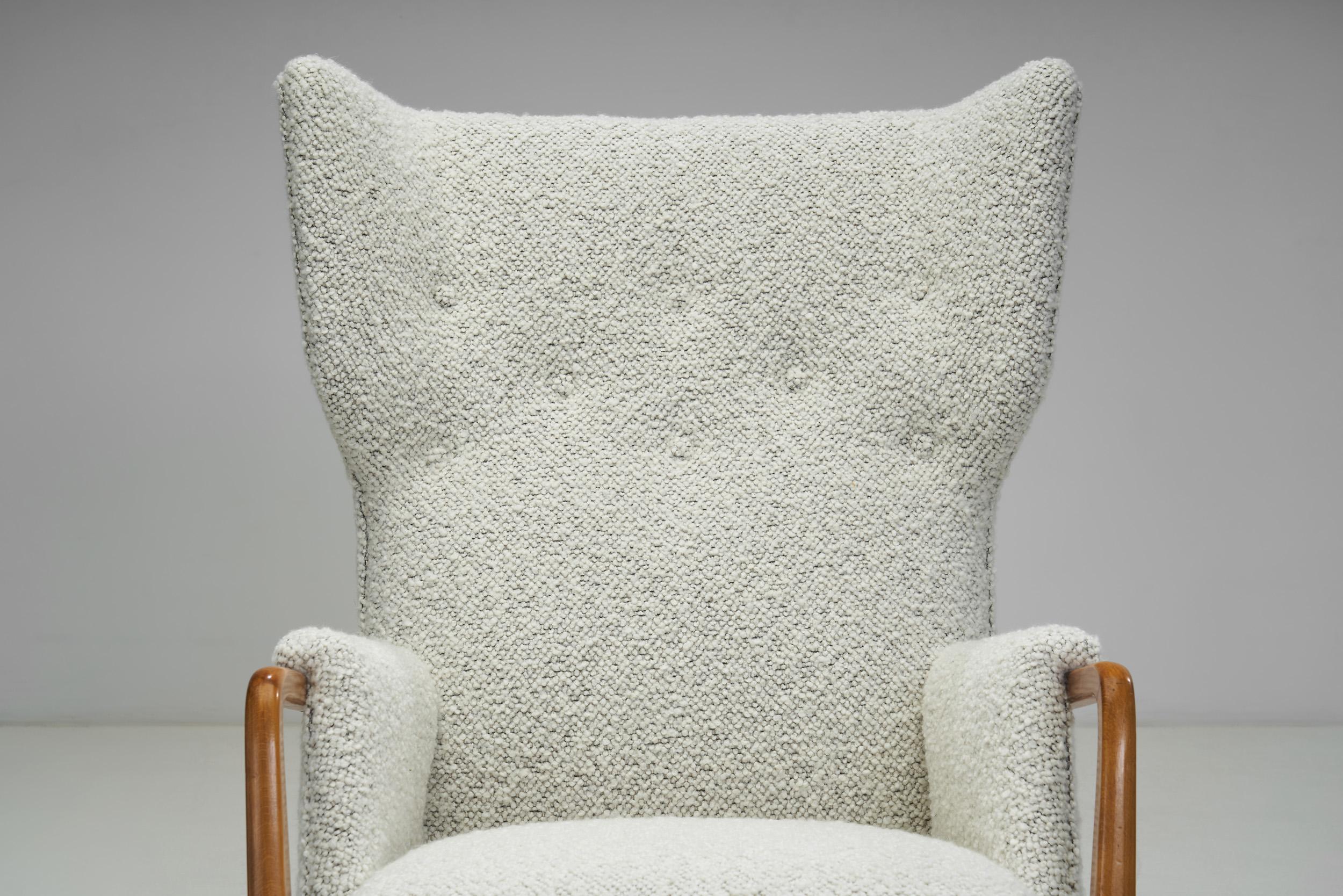 Scandinavian Modern Wingback Chair in Bouclé, Scandinavia ca 1940s 4