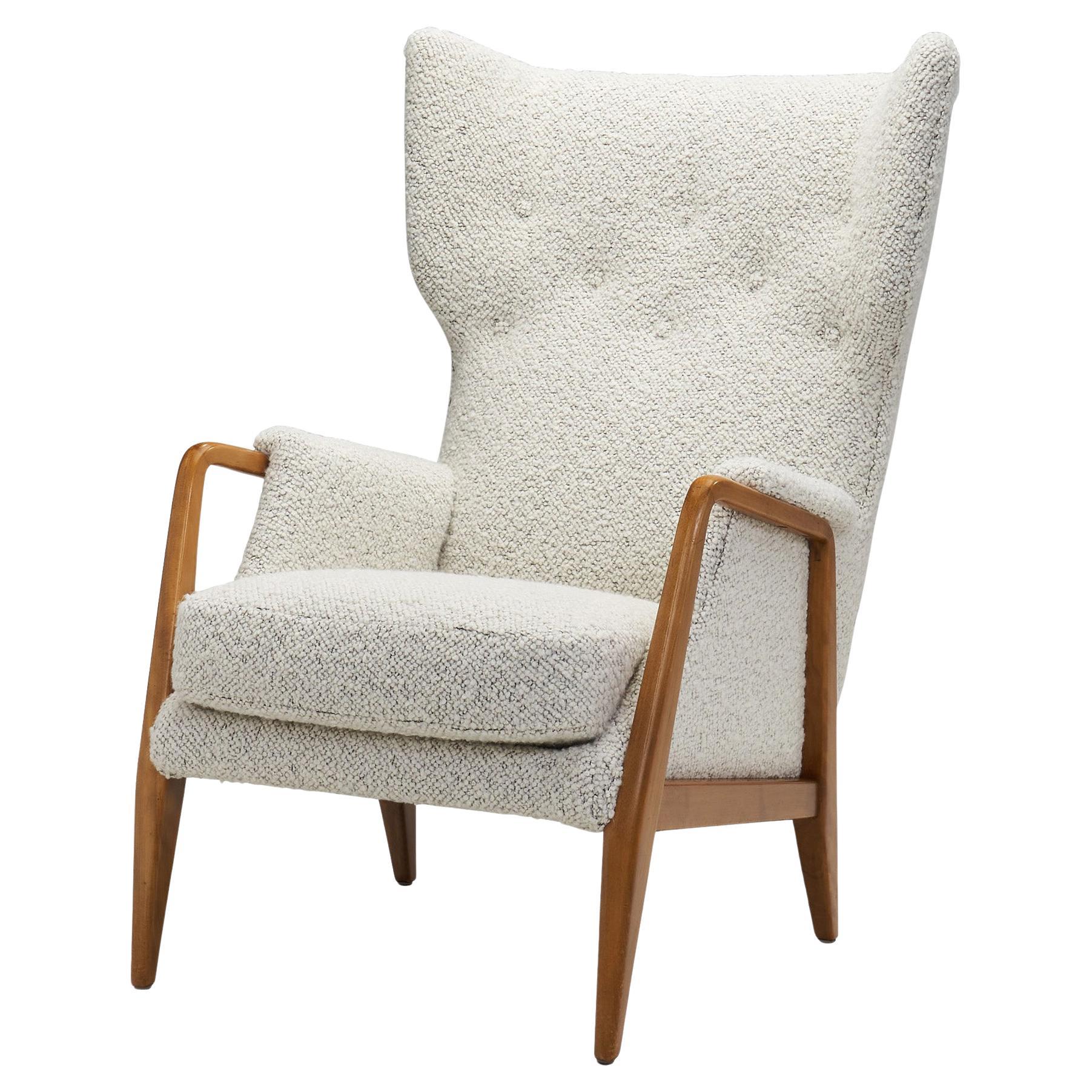 Scandinavian Modern Wingback Chair in Bouclé, Scandinavia ca 1940s