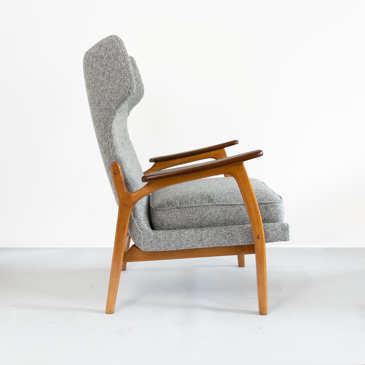 Scandinavian Modern Wingback Chair With A Solid Beech Wood Frame And Teak Arms At 1stdibs