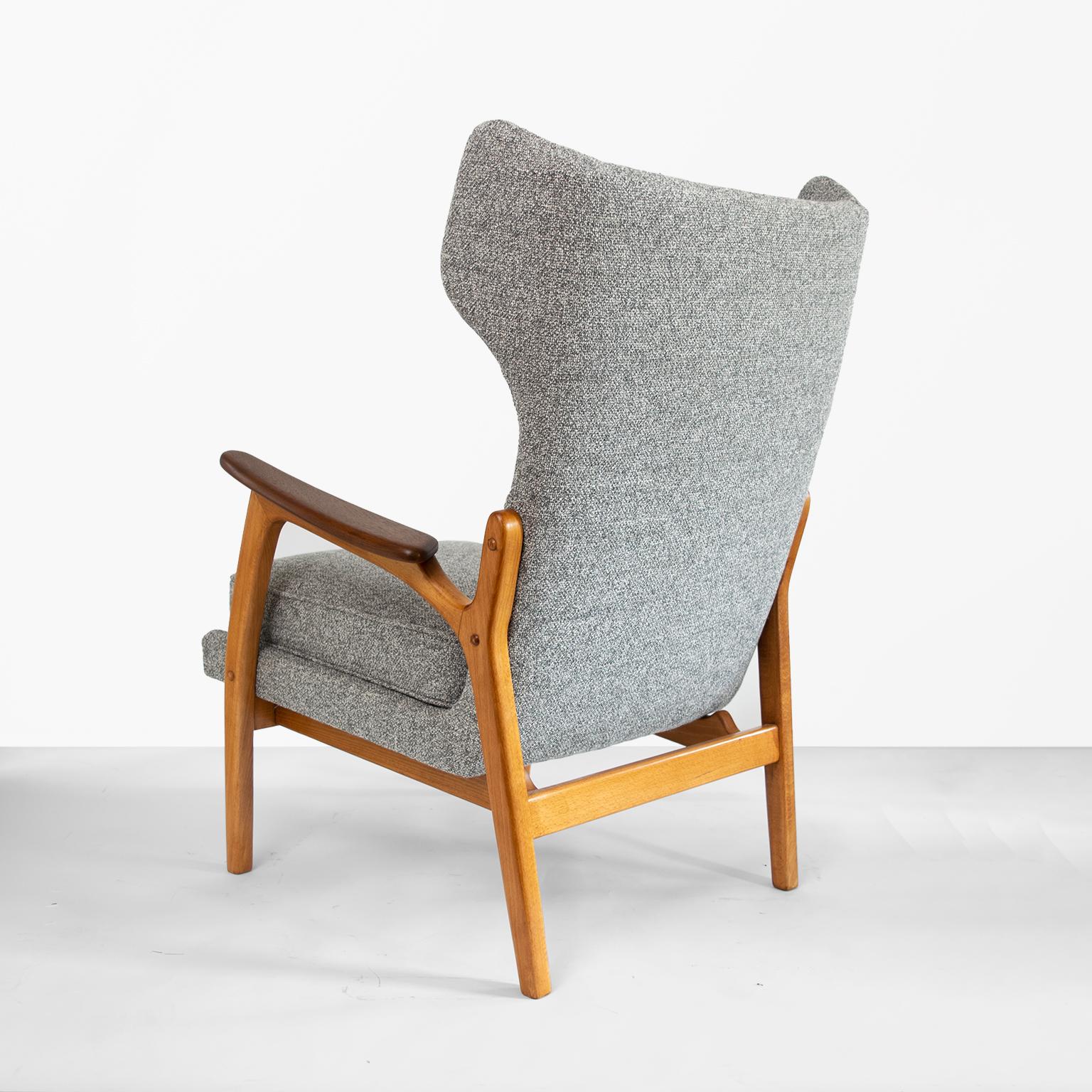 Scandinavian Modern Wingback Chair with a Solid Beech Wood Frame and Teak Arms In Good Condition In New York, NY