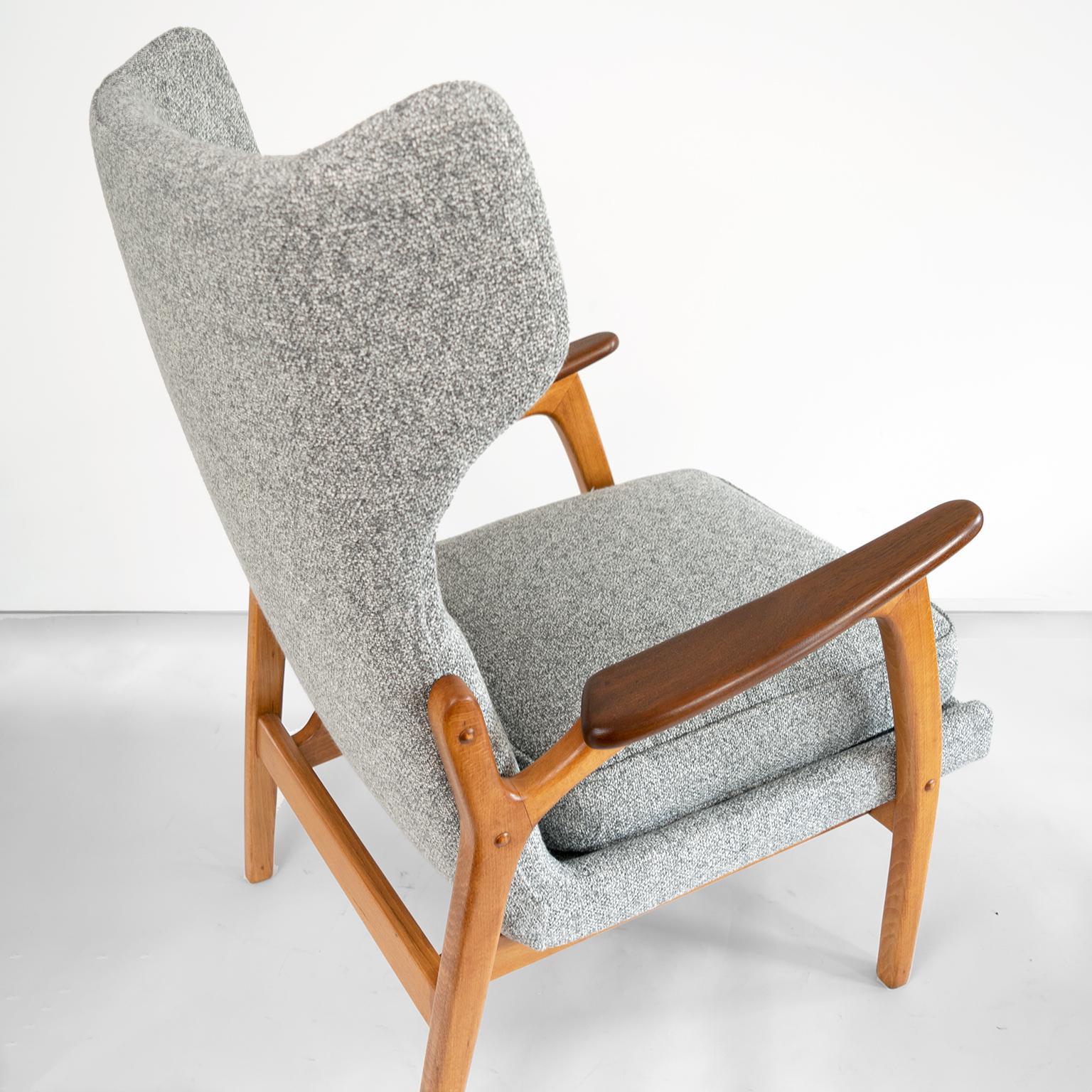 Scandinavian Modern Wingback Chair with a Solid Beech Wood Frame and Teak Arms 1