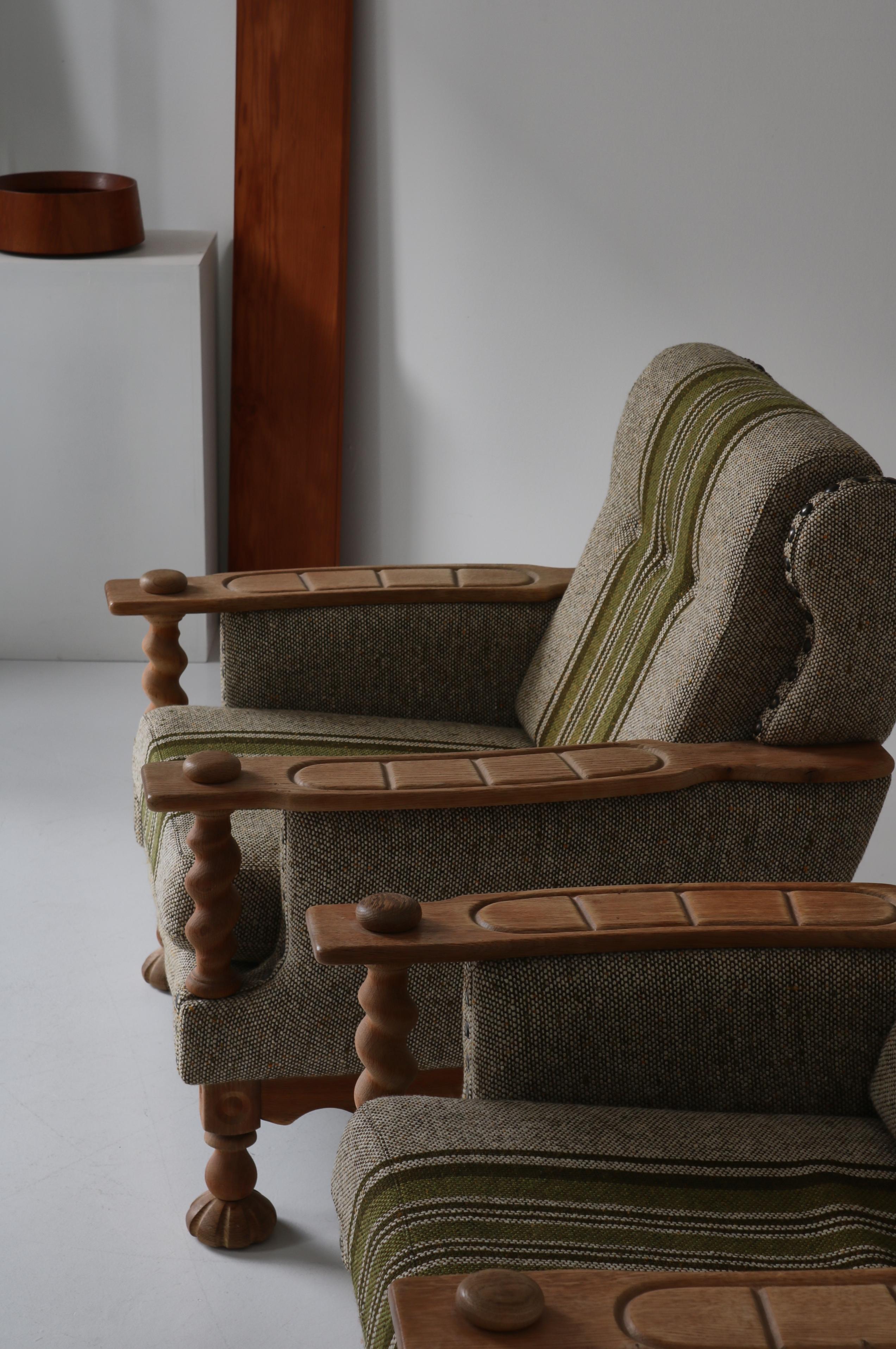 Scandinavian Modern Wingback Easy Chairs in Solid Oak by Henning Kjærnulf, 1960s 10