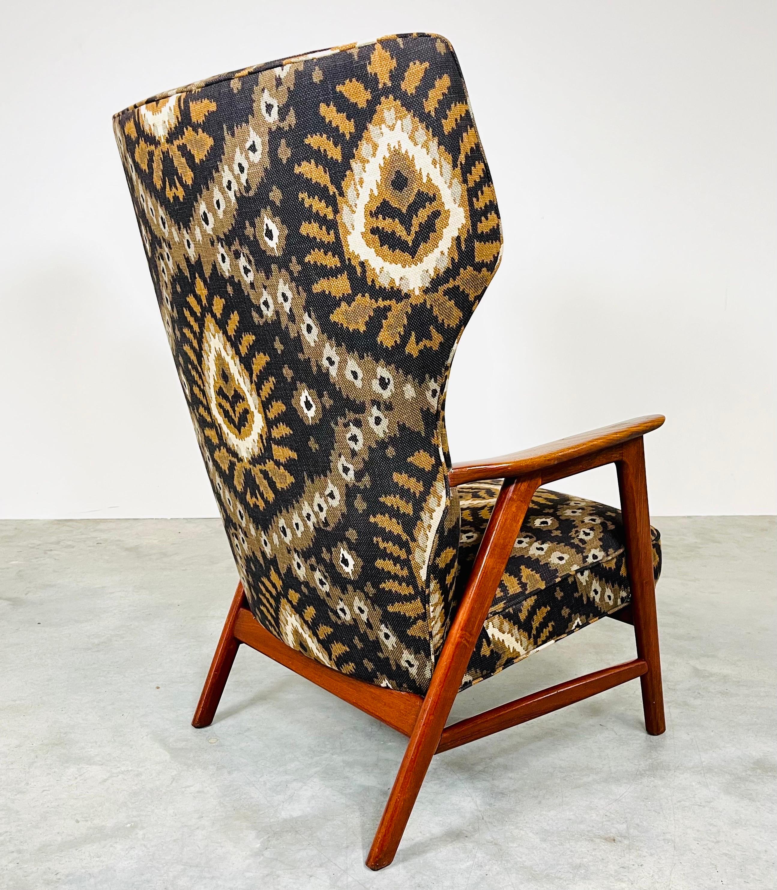 Linen Scandinavian Modern Wingback Lounge Chair After Aksel Bender Madsen  For Sale