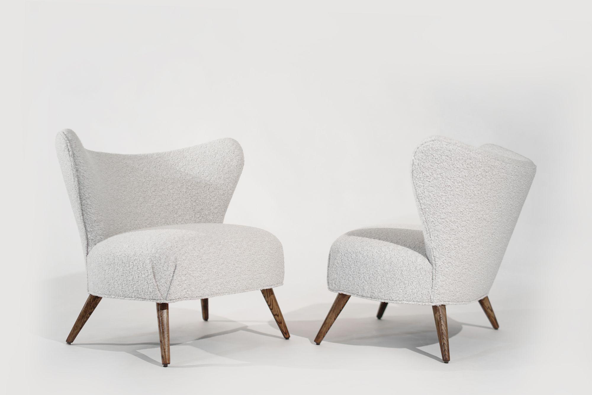 Bouclé Scandinavian Modern Wingback Lounges, Denmark, C. 1950s For Sale