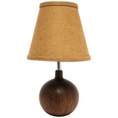 Scandinavian Modern Wood Sphere Desk or Table Lamp with Burlap Shade, Small