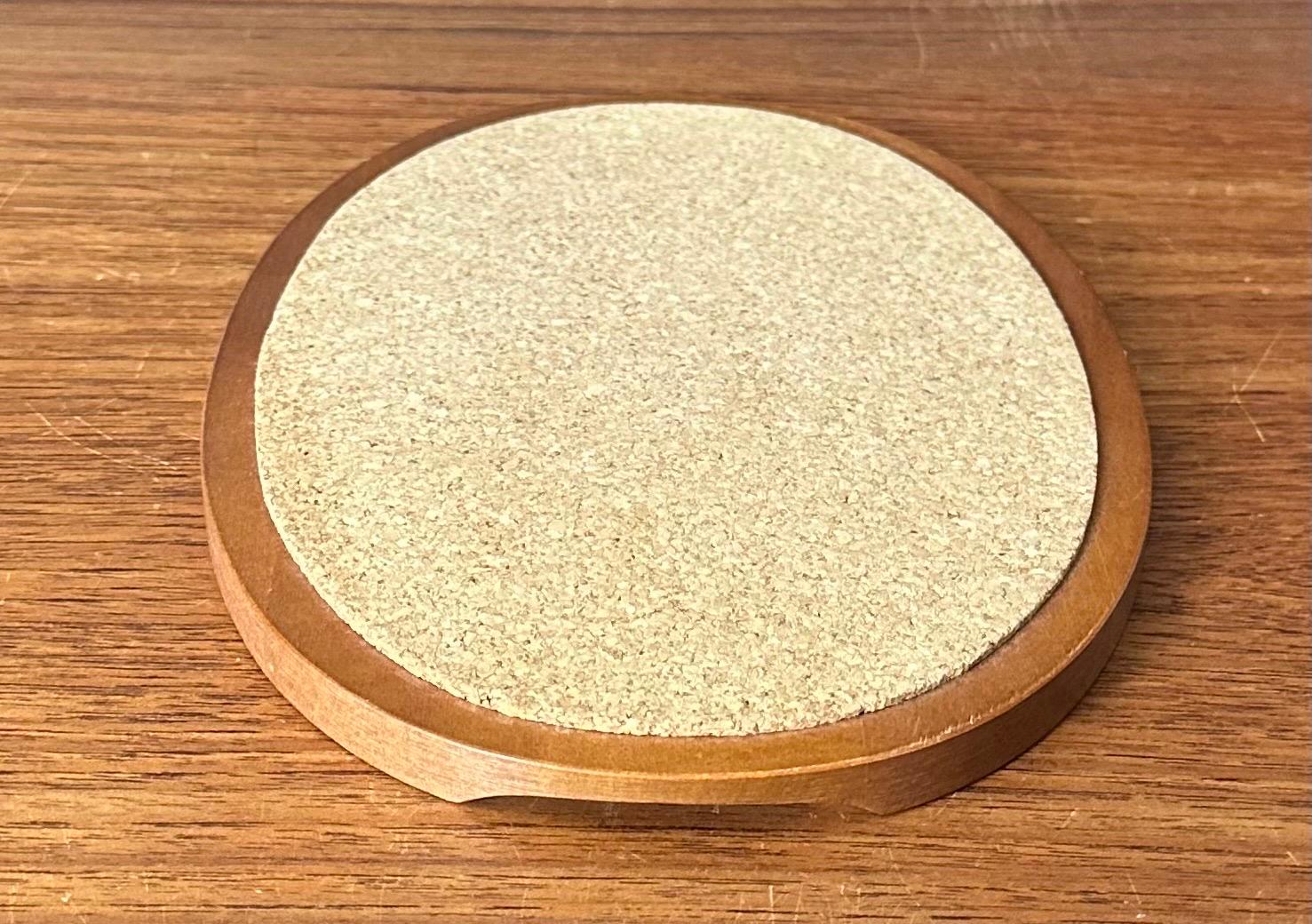 Scandinavian Modern Wood Trivet with lnlaid Cork In Good Condition For Sale In San Diego, CA
