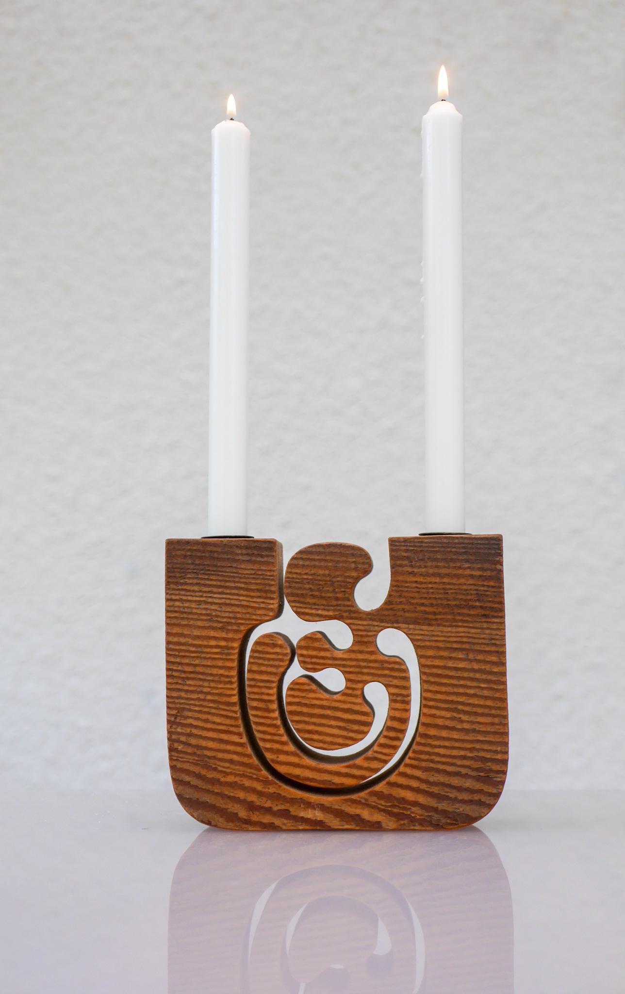 Scandinavian modern Wooden Candleholder by Gunnar Kanevad, Sweden, organic shape For Sale 3