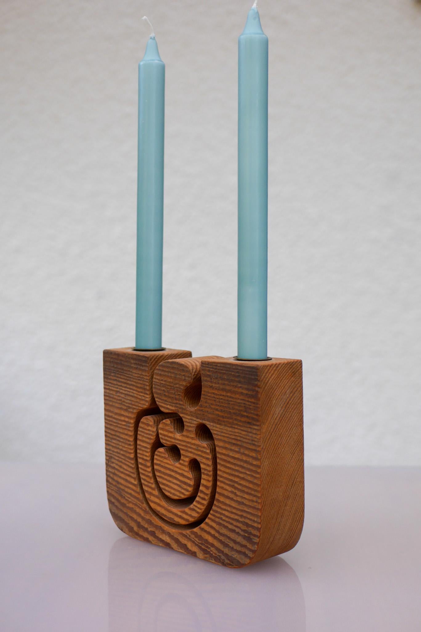 Scandinavian modern Wooden Candleholder by Gunnar Kanevad, Sweden, organic shape For Sale 6