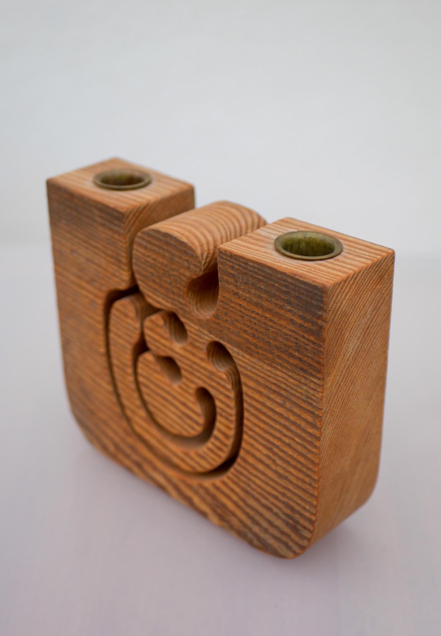 Swedish Scandinavian modern Wooden Candleholder by Gunnar Kanevad, Sweden, organic shape For Sale