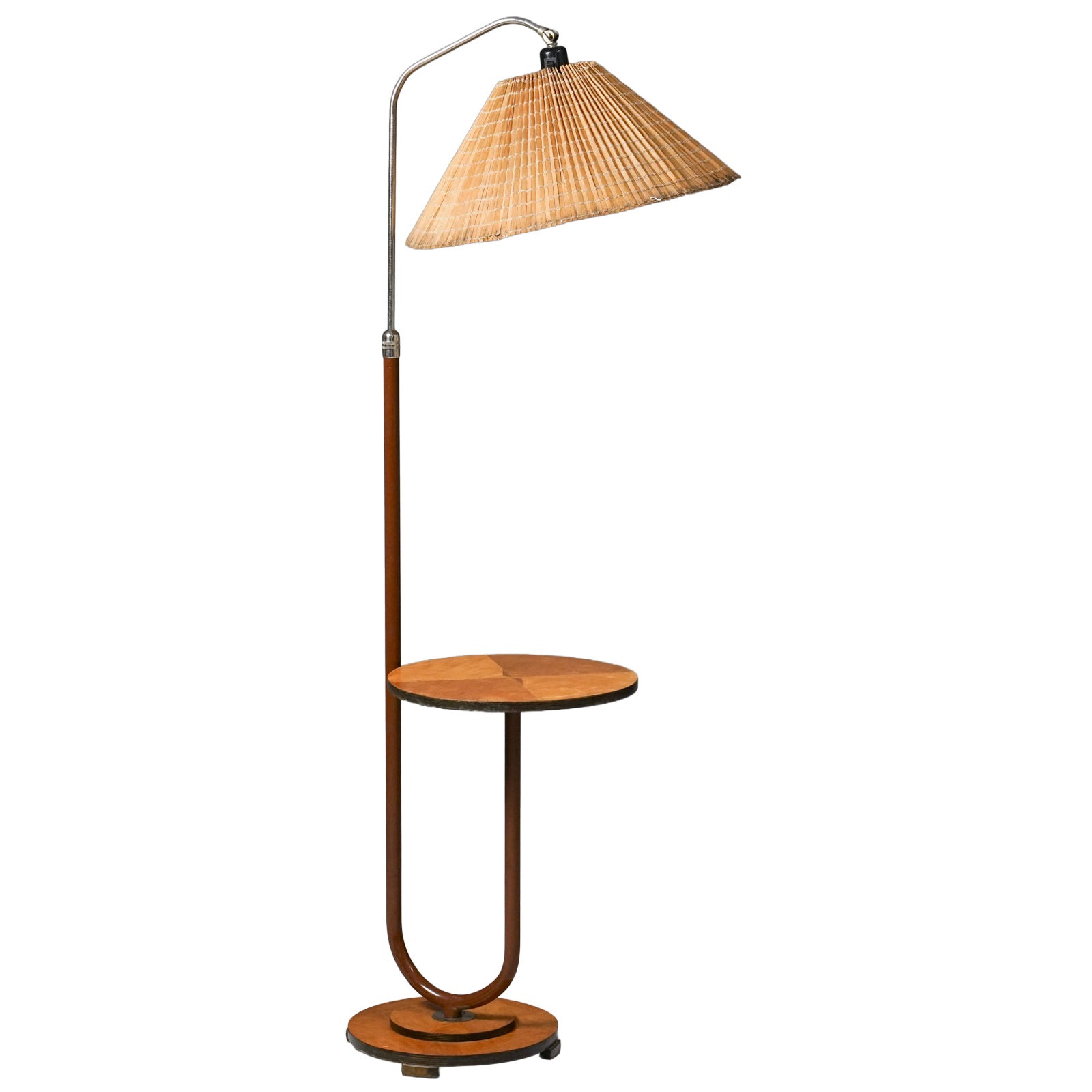 Scandinavian Modern Wooden Floor Lamp with Side Table, Finland, 1940s