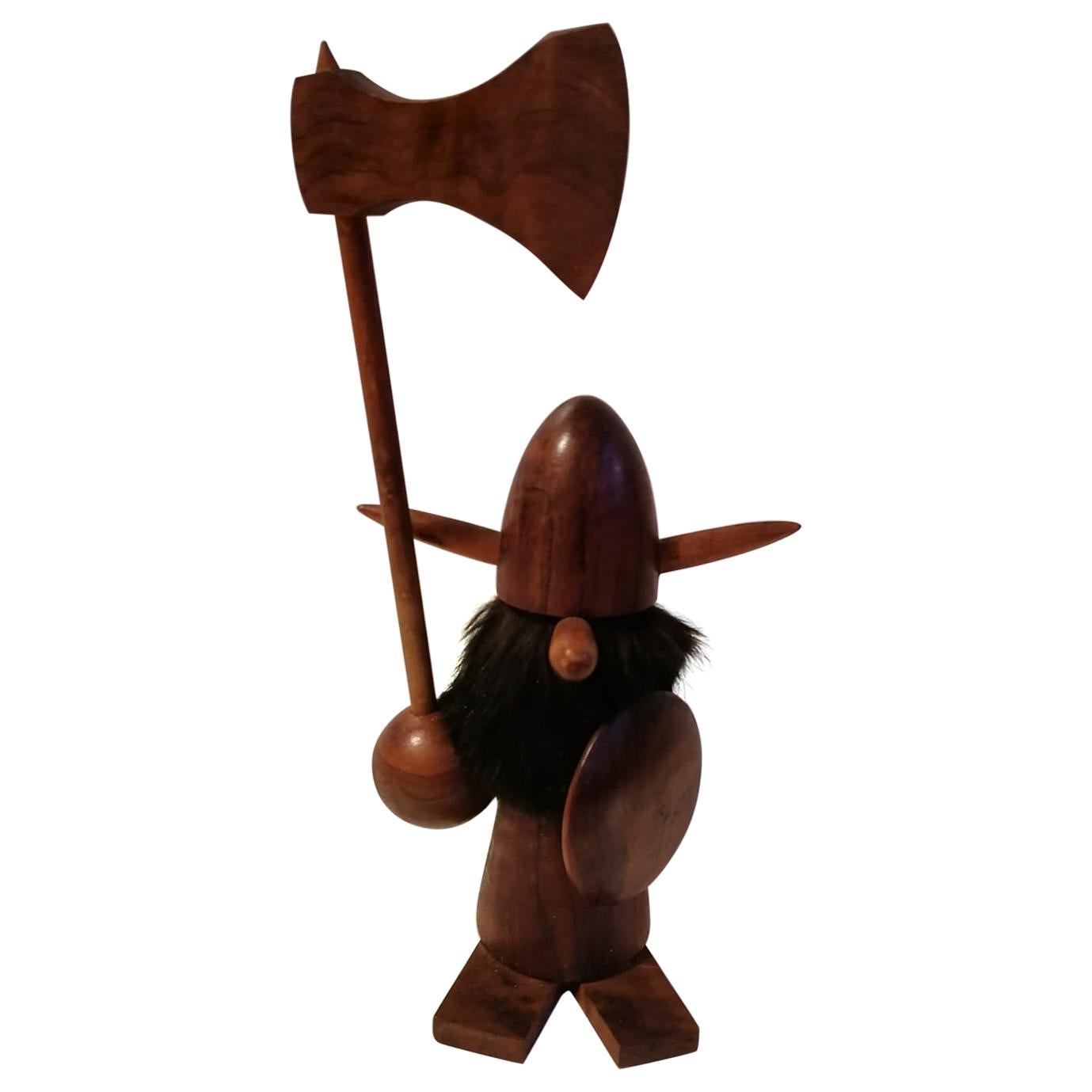 Scandinavian Modern Wooden Viking Figurine