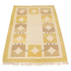 Scandinavian Modern Yellow and Beige Rölakan Flatweave Rug, Sweden 1960s