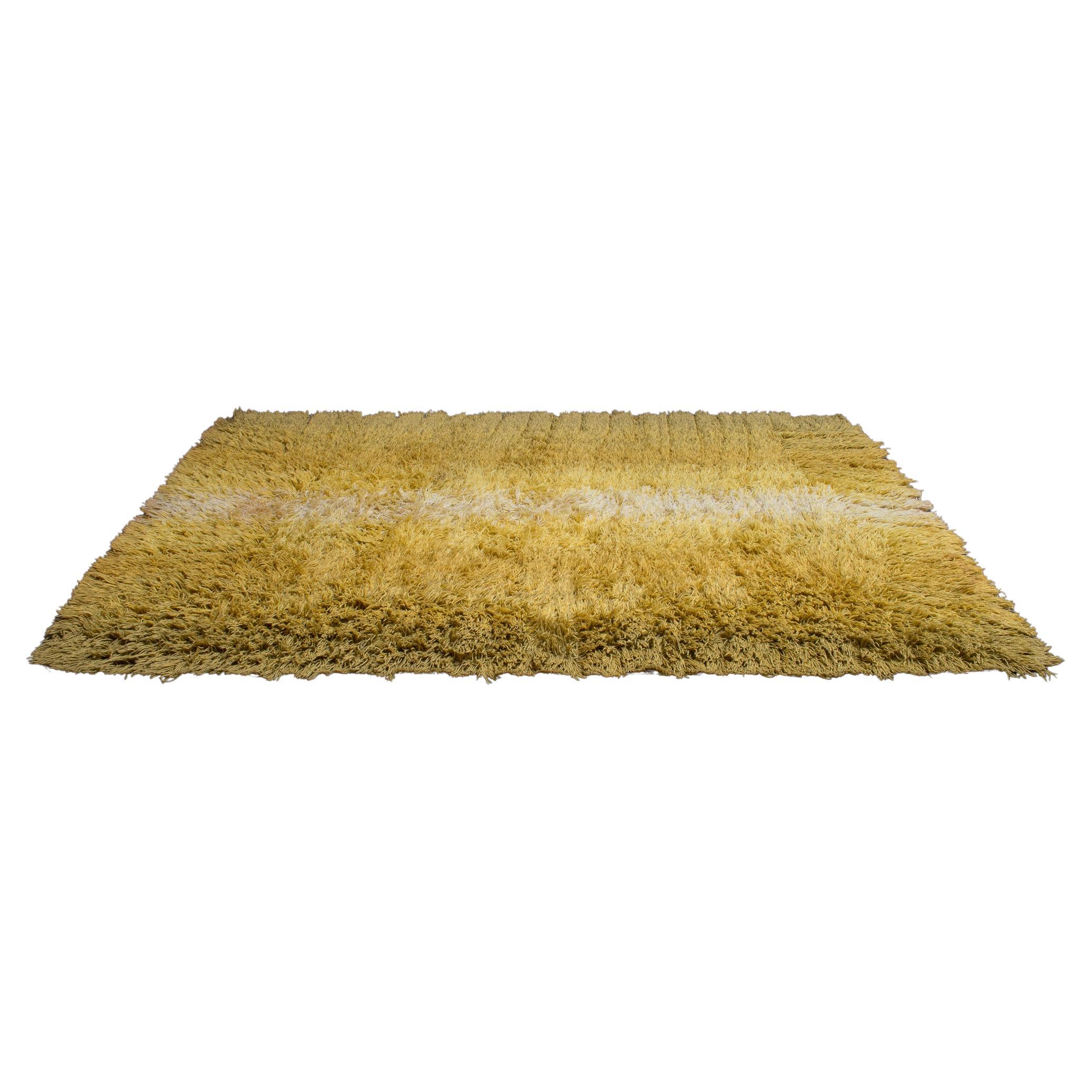 Swedish Shag Rya rug, A great abstract design in various shades of yellow and light green. Nice smaller size for accenting a part of a room.