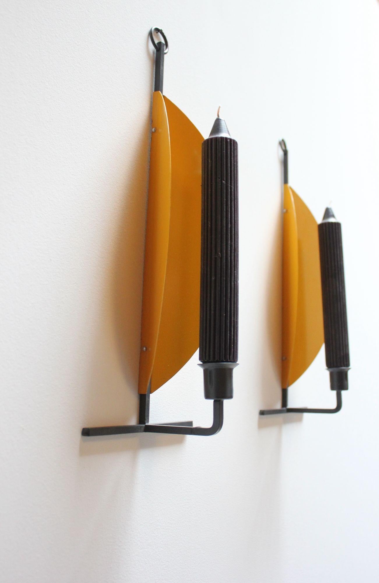 Scandinavian Modern Yellow Wall-Mounted Candle Sconces In Good Condition For Sale In Brooklyn, NY