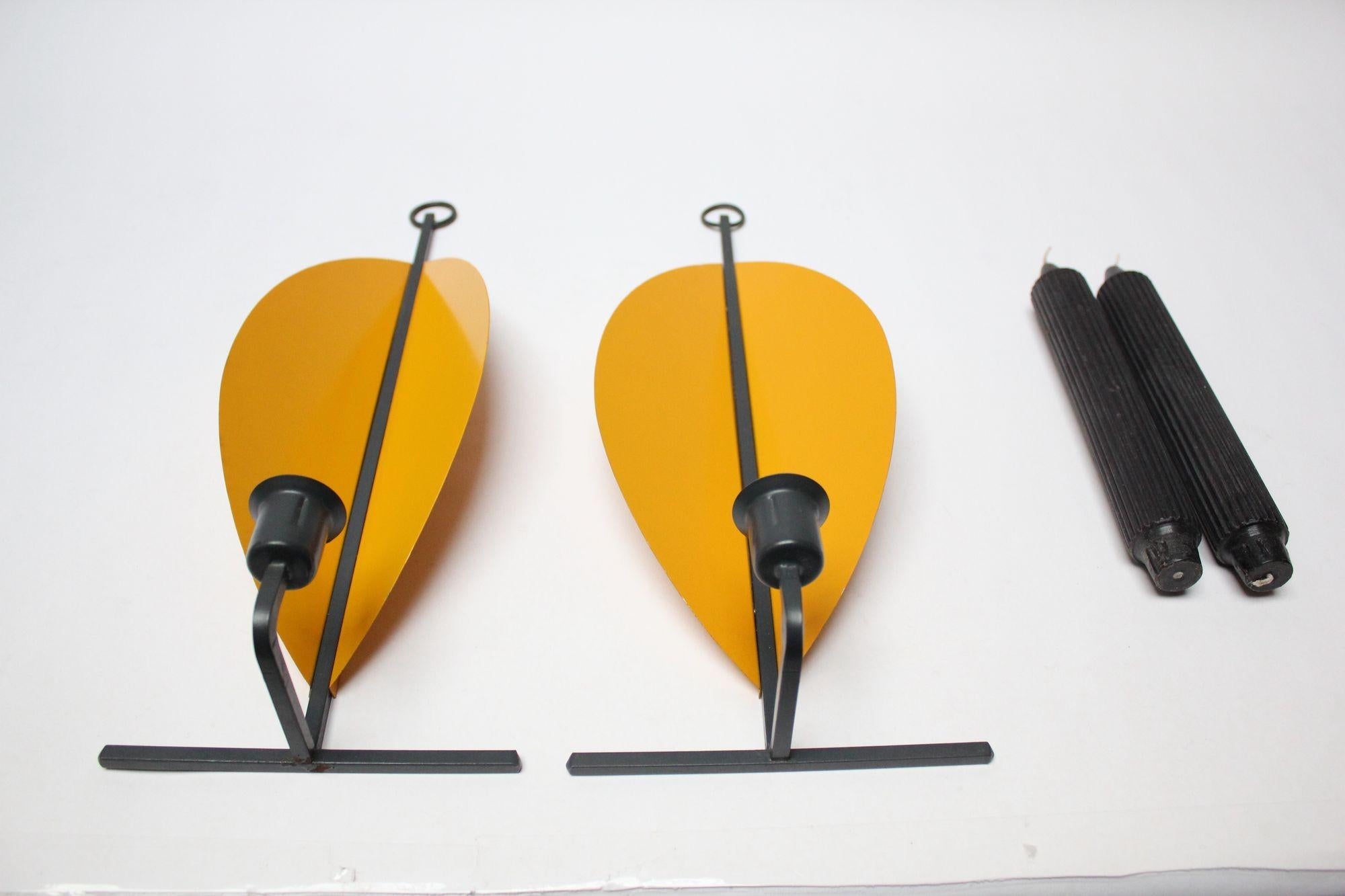 Mid-20th Century Scandinavian Modern Yellow Wall-Mounted Candle Sconces For Sale