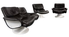 Scandinavian Modern Yrjö Kukkapuro "Saturn" Modular Sofa Set 1966, Black Leather