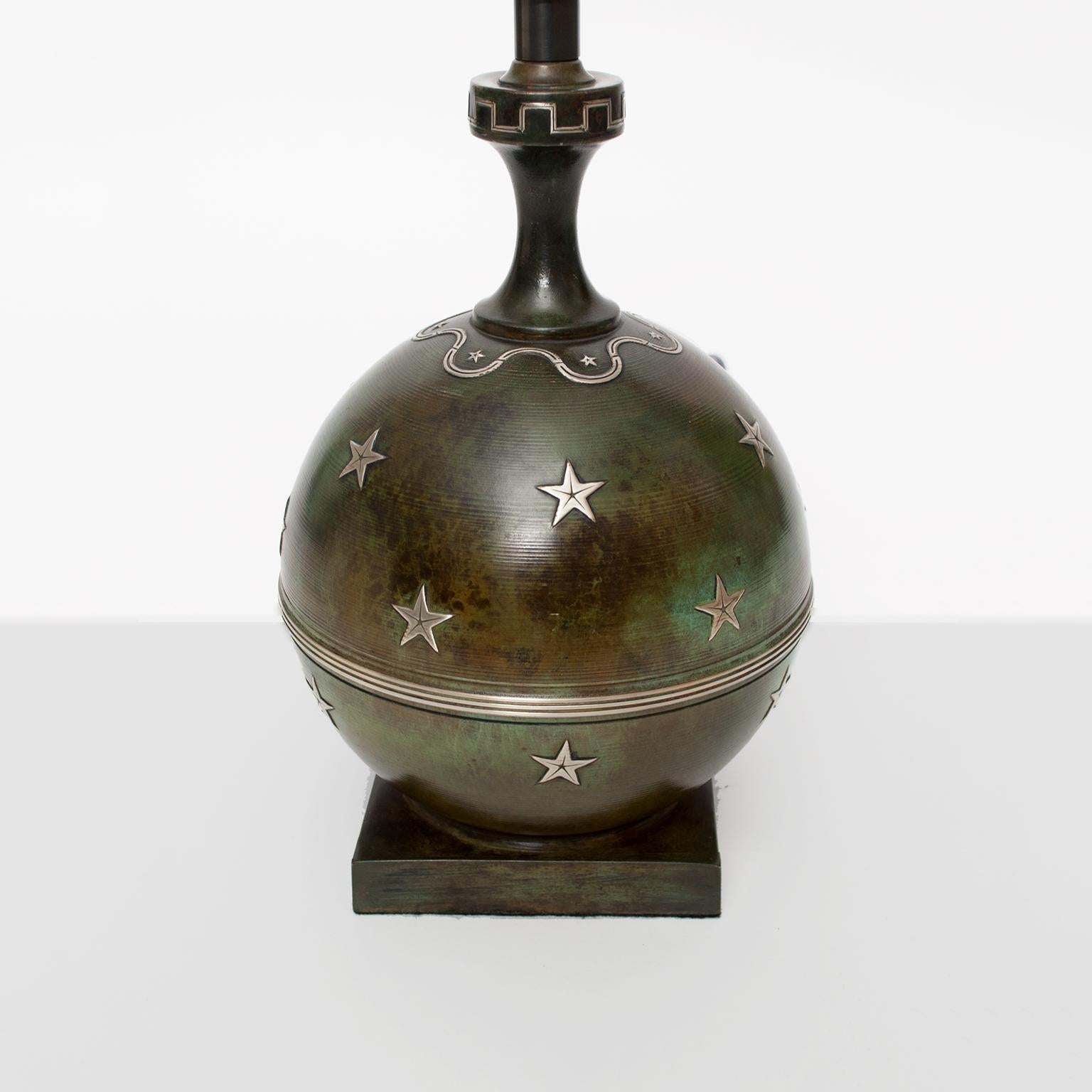 Scandinavian Modern Ystad Metall Bronze Lamp with Silver Stars In Excellent Condition In New York, NY