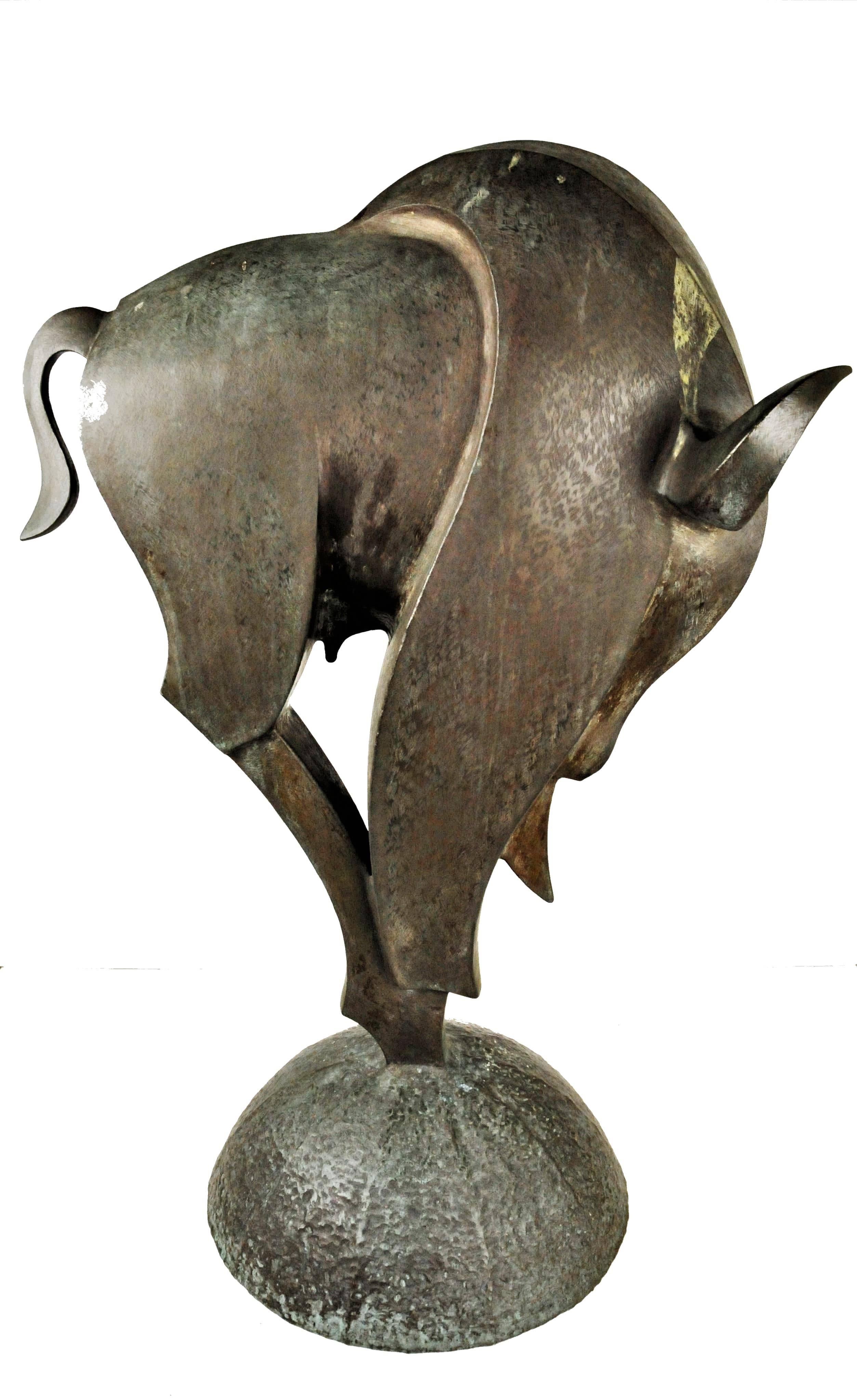 Suédois Modernisme scandinave, taureau, sculpture en bronze anodisé, 1974