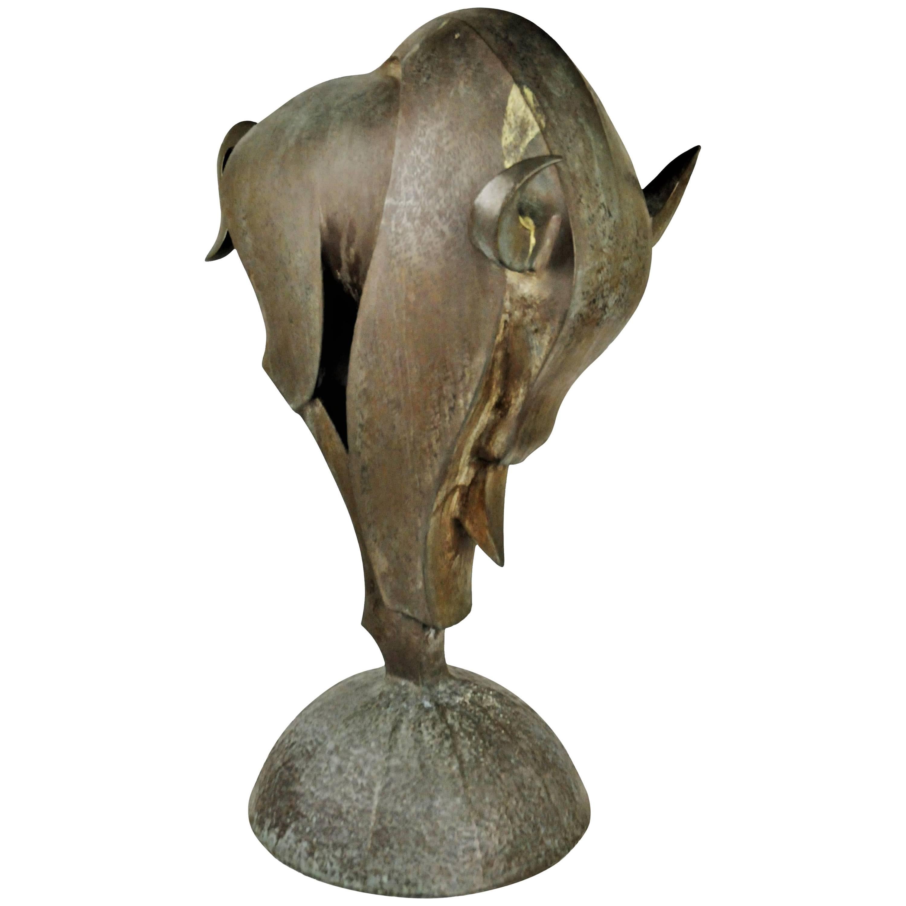 Modernisme scandinave, taureau, sculpture en bronze anodisé, 1974