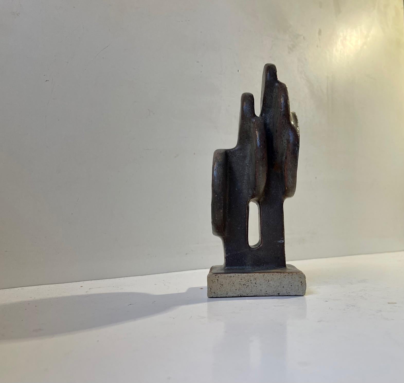 Glazed Scandinavian Modernist Abstract Stoneware Sculpture 'My Shadows', 1970s