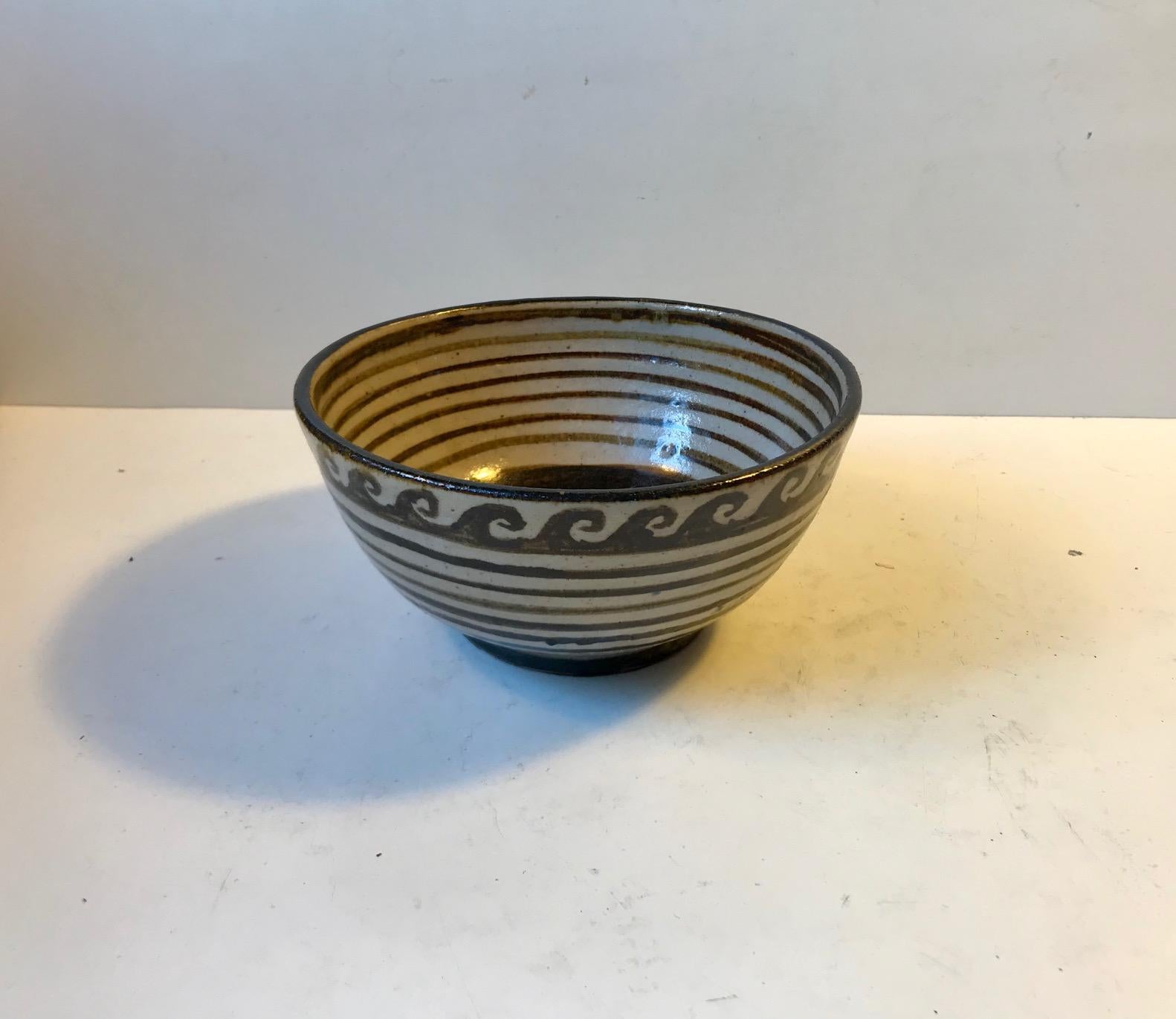 Danish Scandinavian Modernist Ceramic Bowl with Waves, Denmark, 1970s