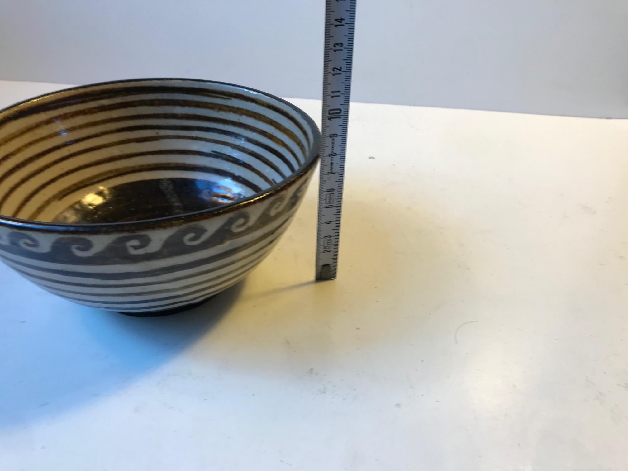 Scandinavian Modernist Ceramic Bowl with Waves, Denmark, 1970s 2