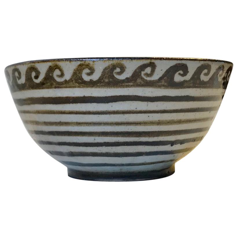 Scandinavian Modernist Ceramic Bowl with Waves, Denmark, 1970s