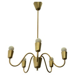 Lustre moderniste scandinave à cinq bras, laiton, Suède, années 1940