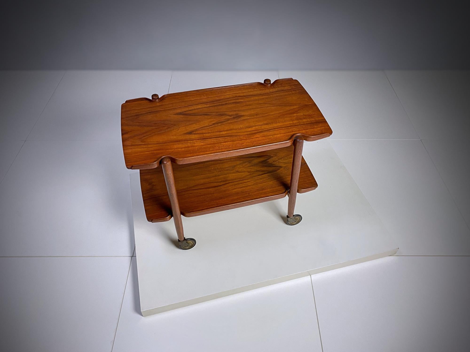 Hand-Crafted Scandinavian Modernist Danish Designer Teak Bar Cart, 1970s, Denmark For Sale