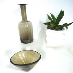 Scandinavian Modernist Danish Glass Gulvase and Bowl, Holmgaard 1958 Brown Smoke