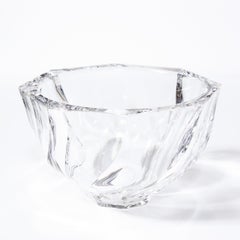 Scandinavian Modernist Faceted Translucent Glass Bowl Signed Orrefors