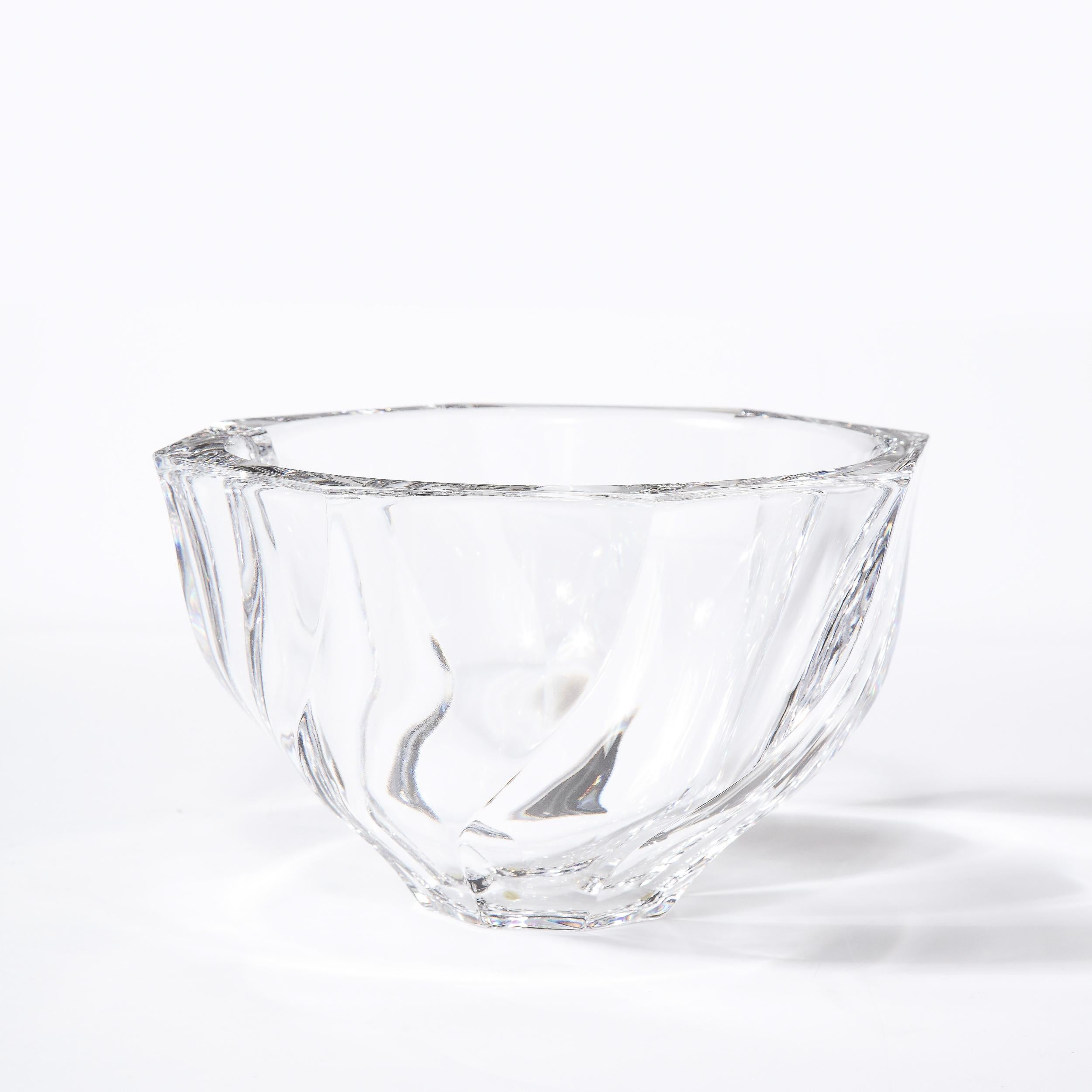 Scandinavian Modernist Faceted Translucent Glass Bowl Signed Orrefors In Excellent Condition For Sale In New York, NY