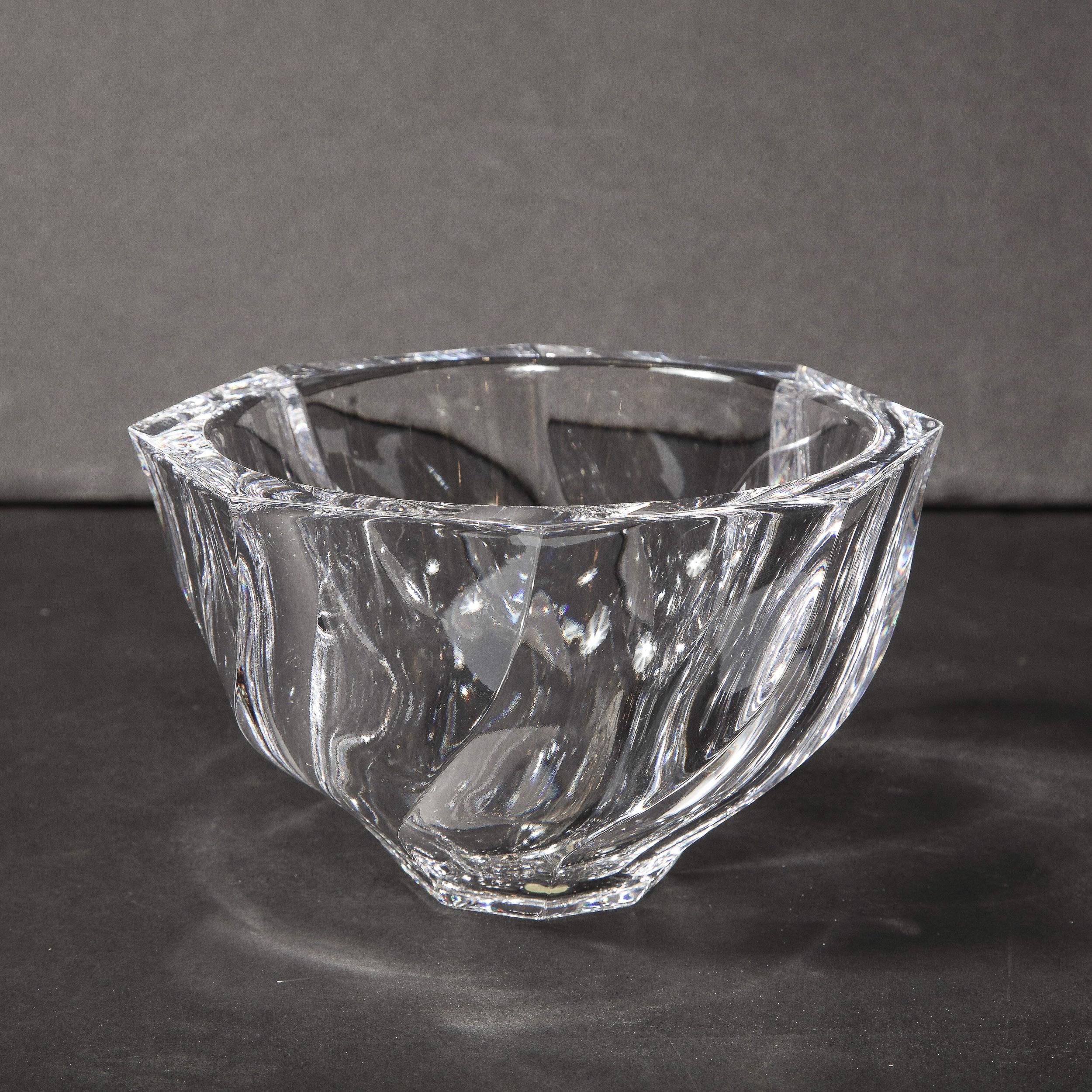 20th Century Scandinavian Modernist Faceted Translucent Glass Bowl Signed Orrefors For Sale