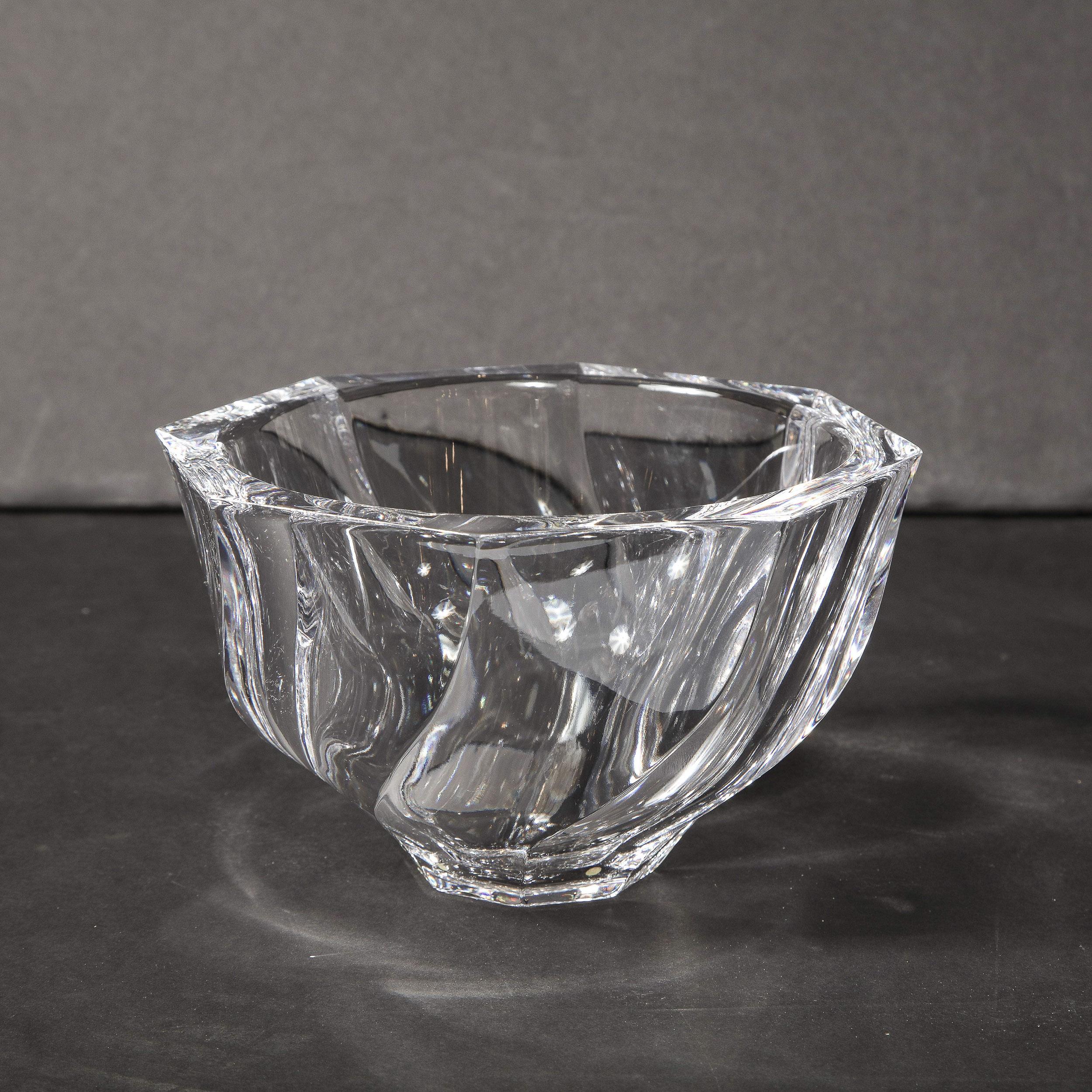 Scandinavian Modernist Faceted Translucent Glass Bowl Signed Orrefors For Sale 1