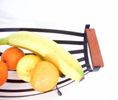 Scandinavian Modernist Fruit/Bread Basket Matt Black with Teak Handles, 1960