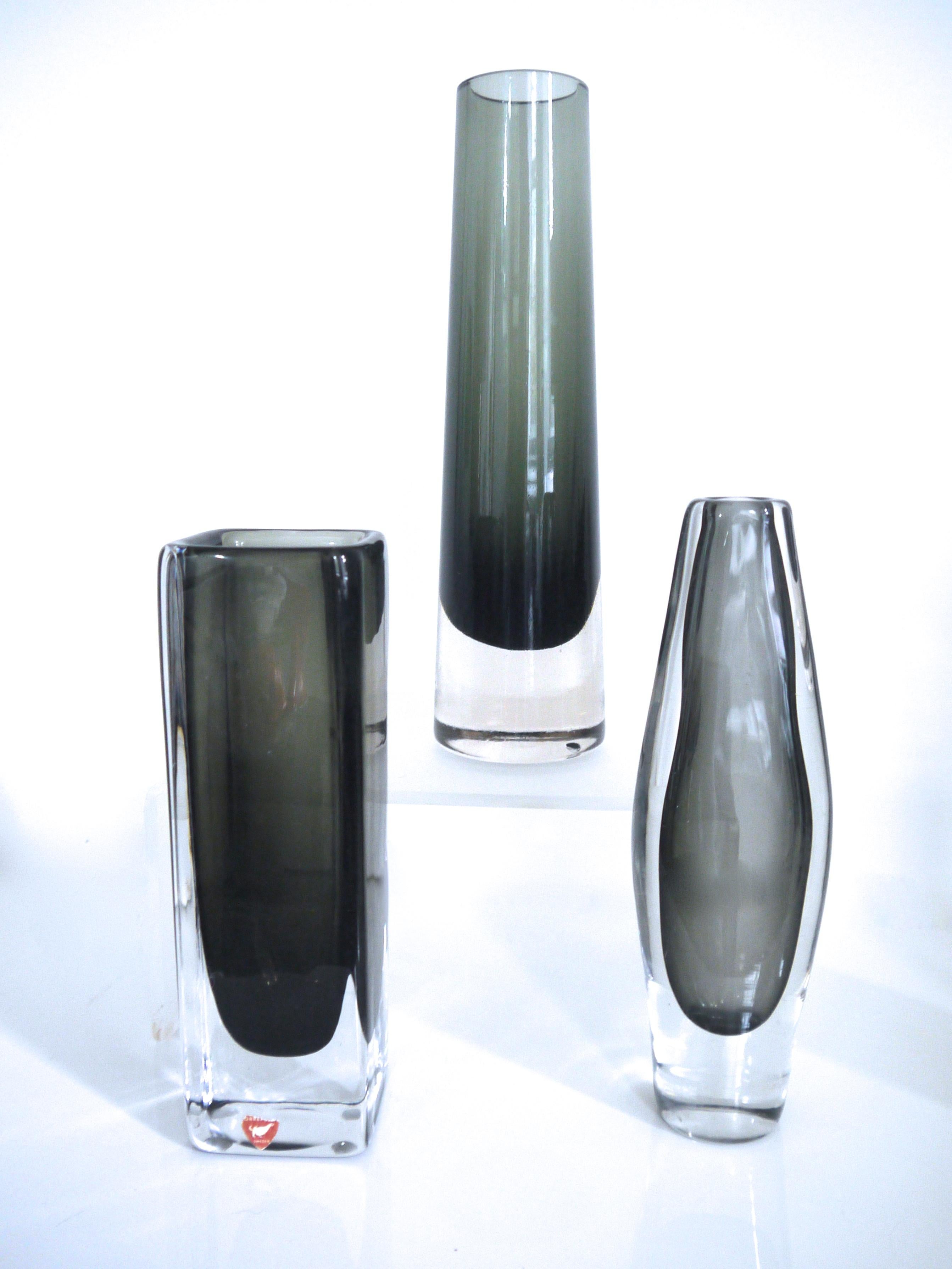 Sommerso Scandinavian Modernist Glass Vases Glasbruk and Nils Landberg for Orrefors 1950s For Sale