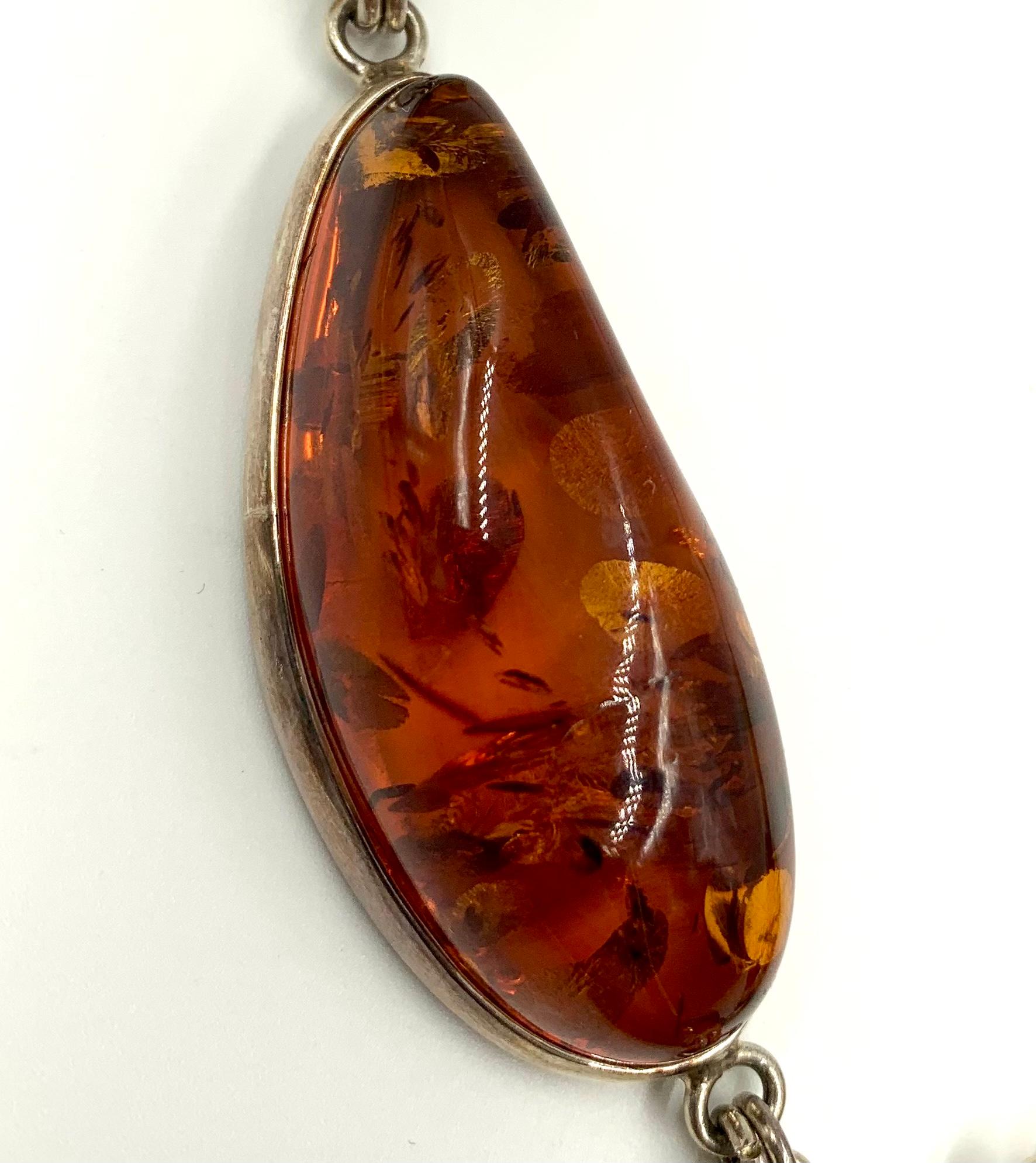 Scandinavian Modernist Large Natural Amber Sterling Silver Statement Necklace For Sale 5