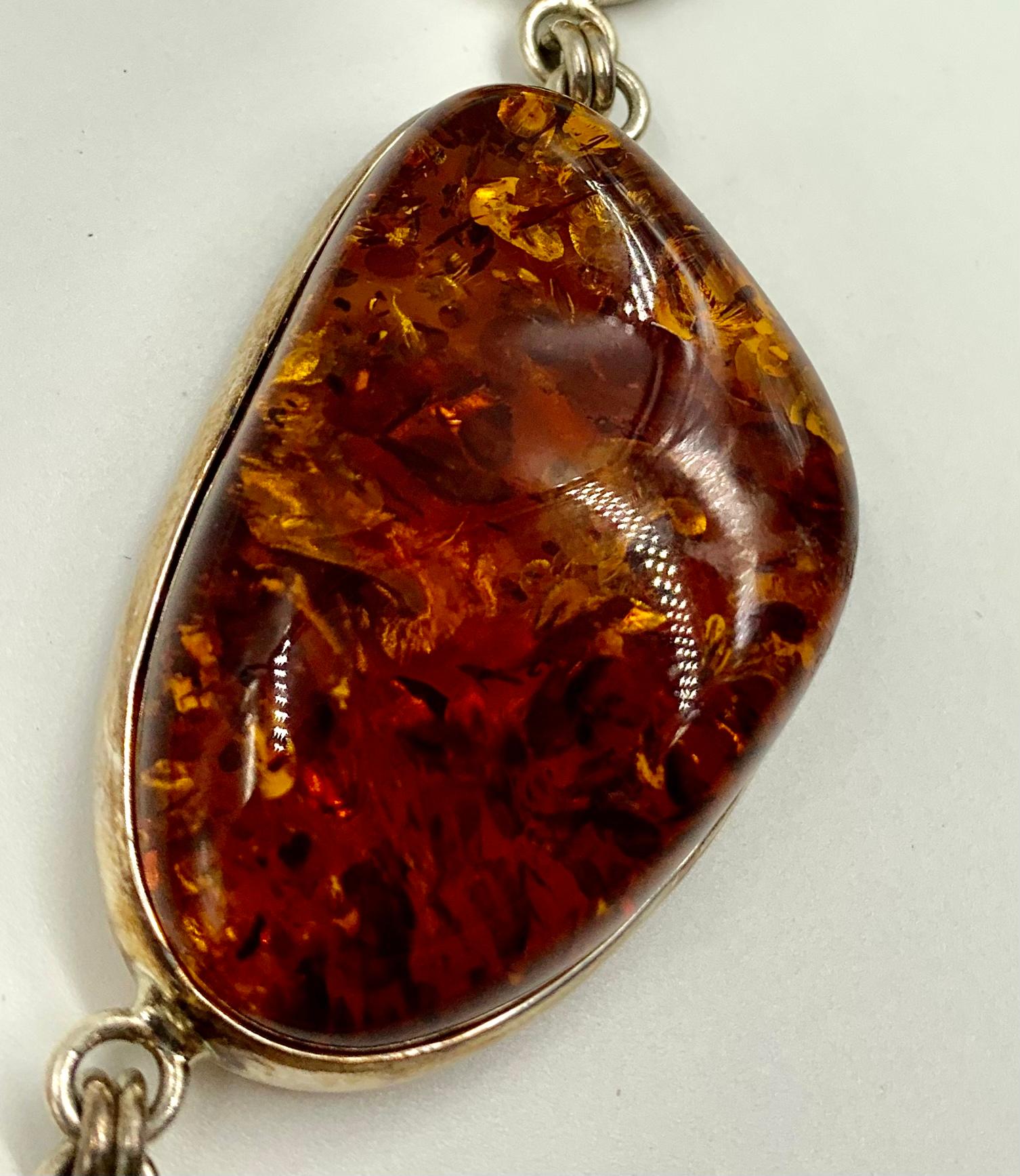 Scandinavian Modernist Large Natural Amber Sterling Silver Statement Necklace For Sale 6