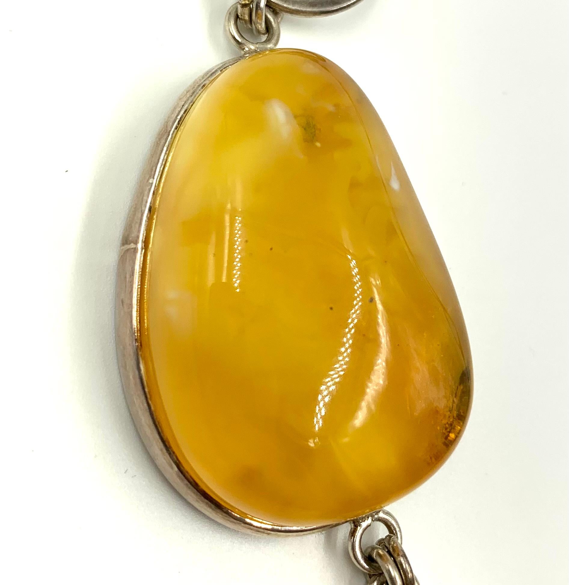 Scandinavian Modernist Large Natural Amber Sterling Silver Statement Necklace For Sale 7